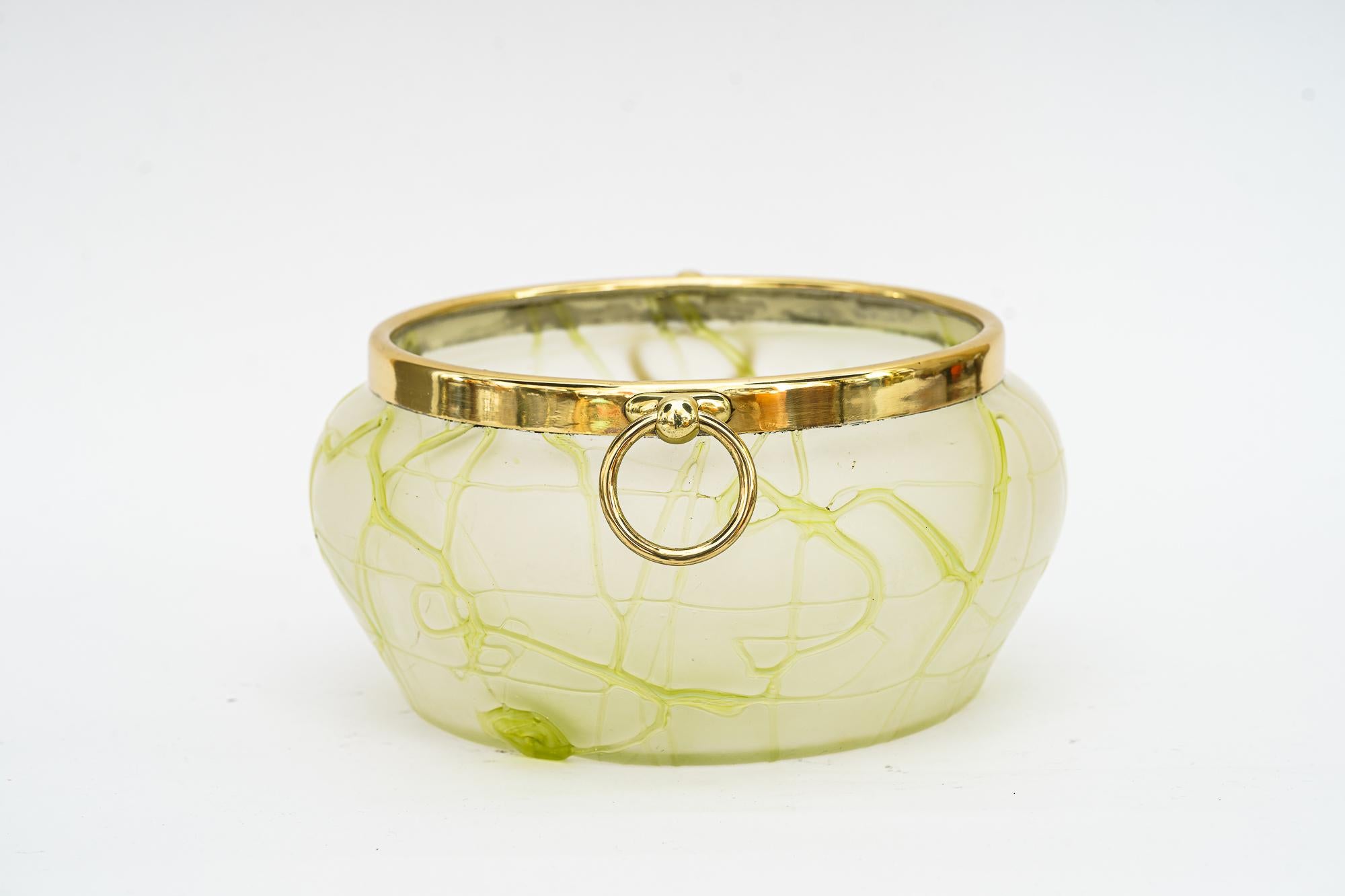 Brass Art Deco Palme Koenig Glass Fruit Bowl Vienna Around 1920s For Sale