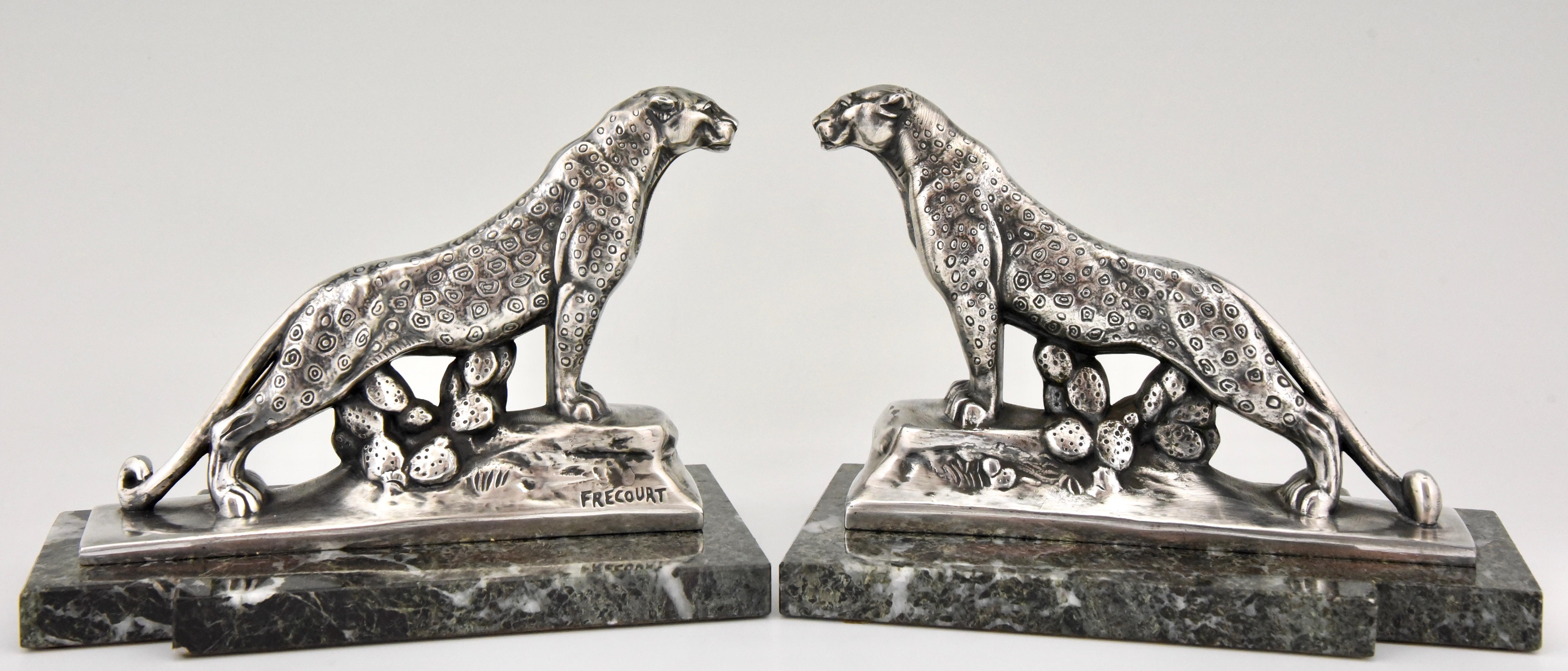 Art Deco panther bookends signed Frecourt 