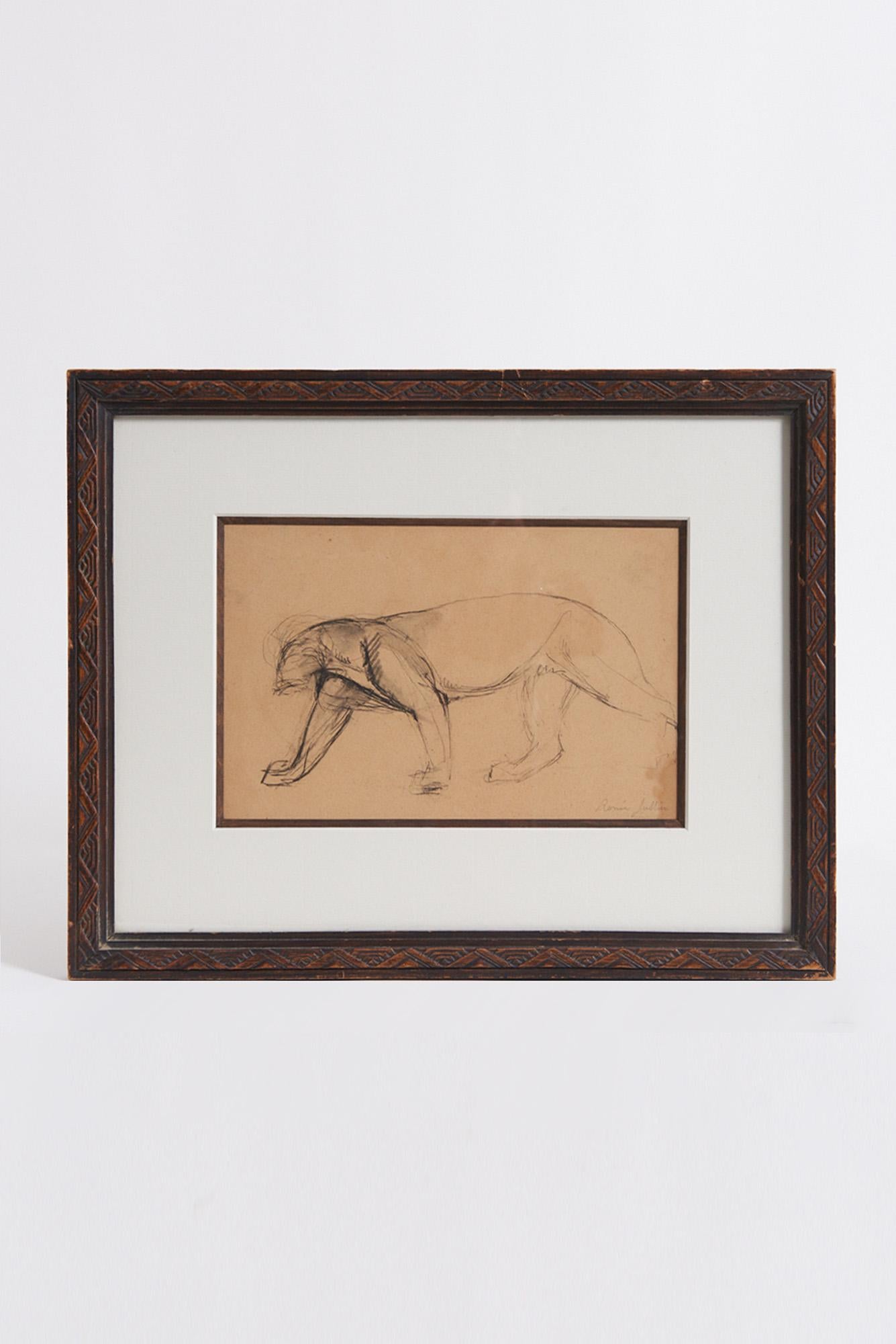 Eine Art-Déco-Zeichnung
Unterzeichnet Renee Jullian
Frankreich, Anfang 20. Jahrhundert
30,5 cm hoch, 38,5 cm breit und 2 cm tief