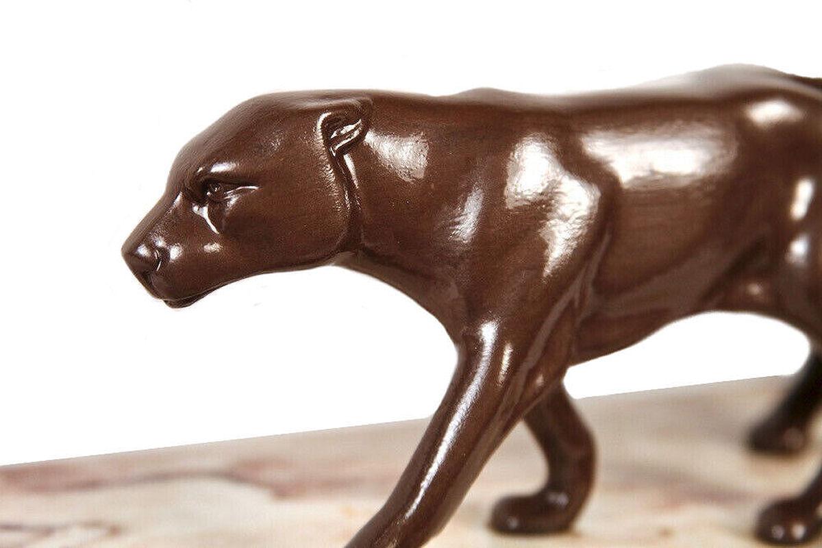 20th Century Art Deco Panther Figures on a Solid Marble Base, French, C1930's