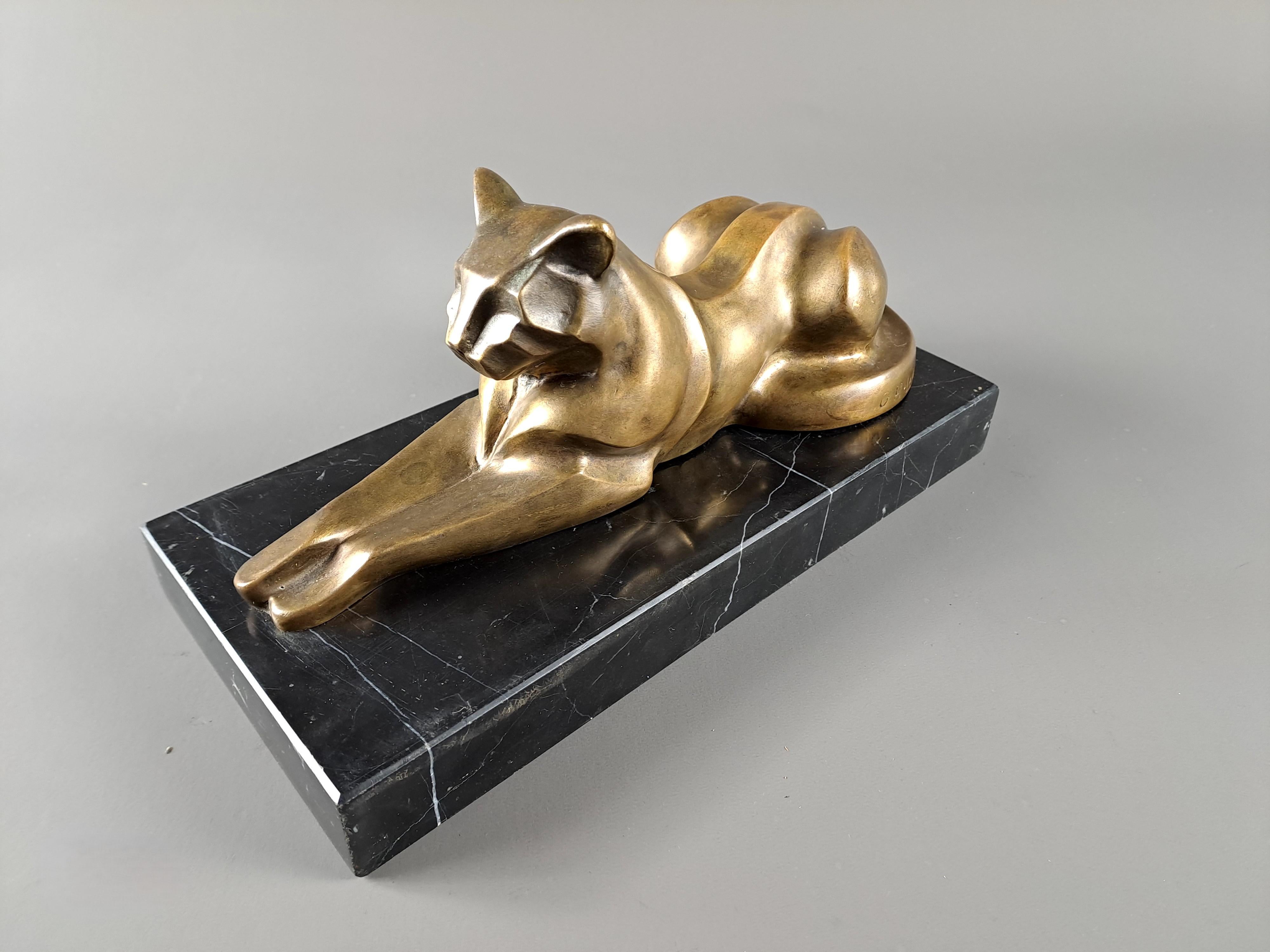 Français Panthère Art déco en bronze signée Gh Laurent