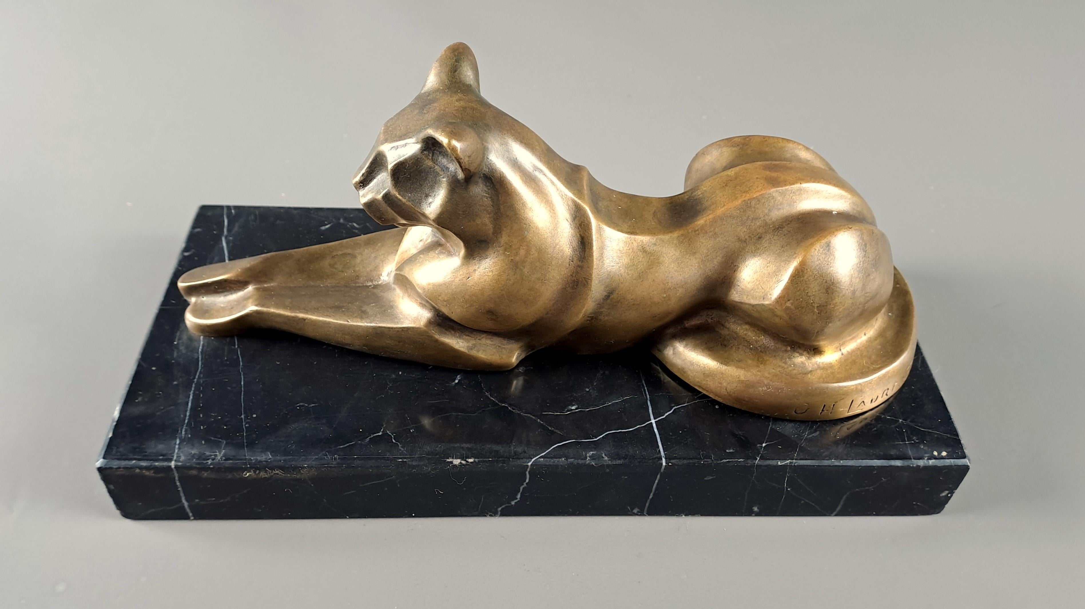 Panthère Art déco en bronze signée Gh Laurent Bon état à BARSAC, FR