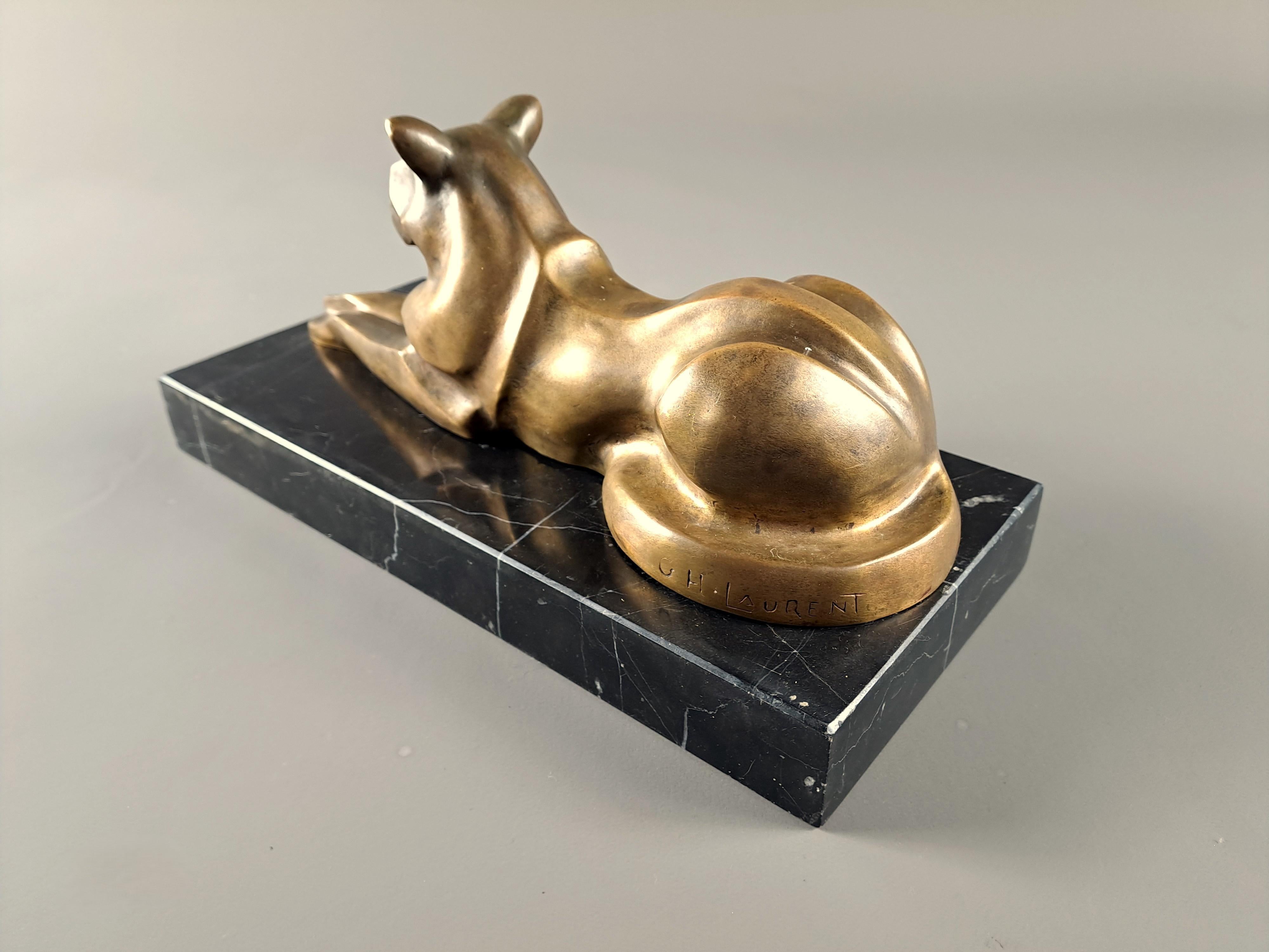 20ième siècle Panthère Art déco en bronze signée Gh Laurent