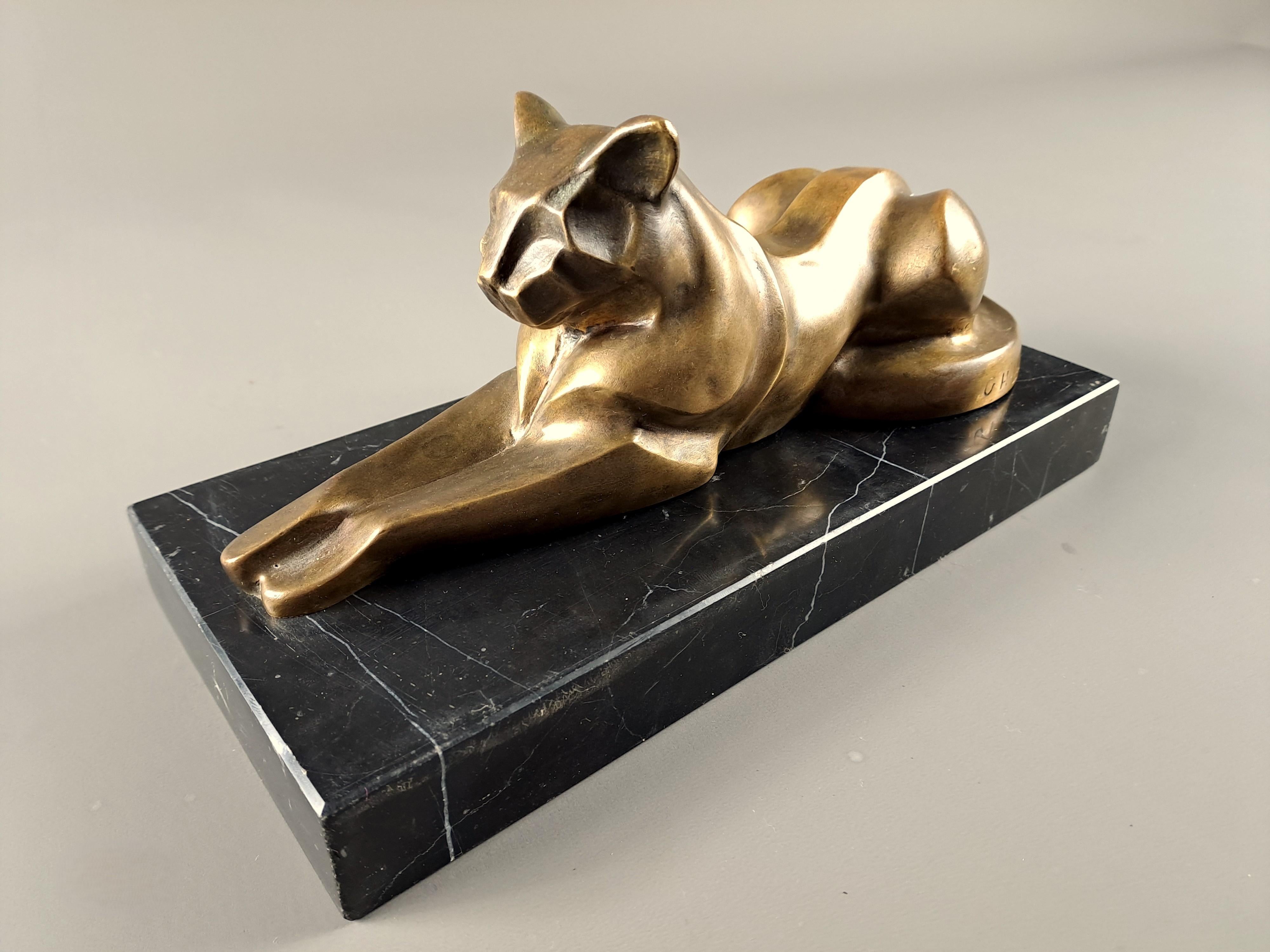 Bronze Panthère Art déco en bronze signée Gh Laurent