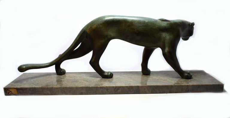 Art Deco Panther On Marble base In Excellent Condition In Devon, England