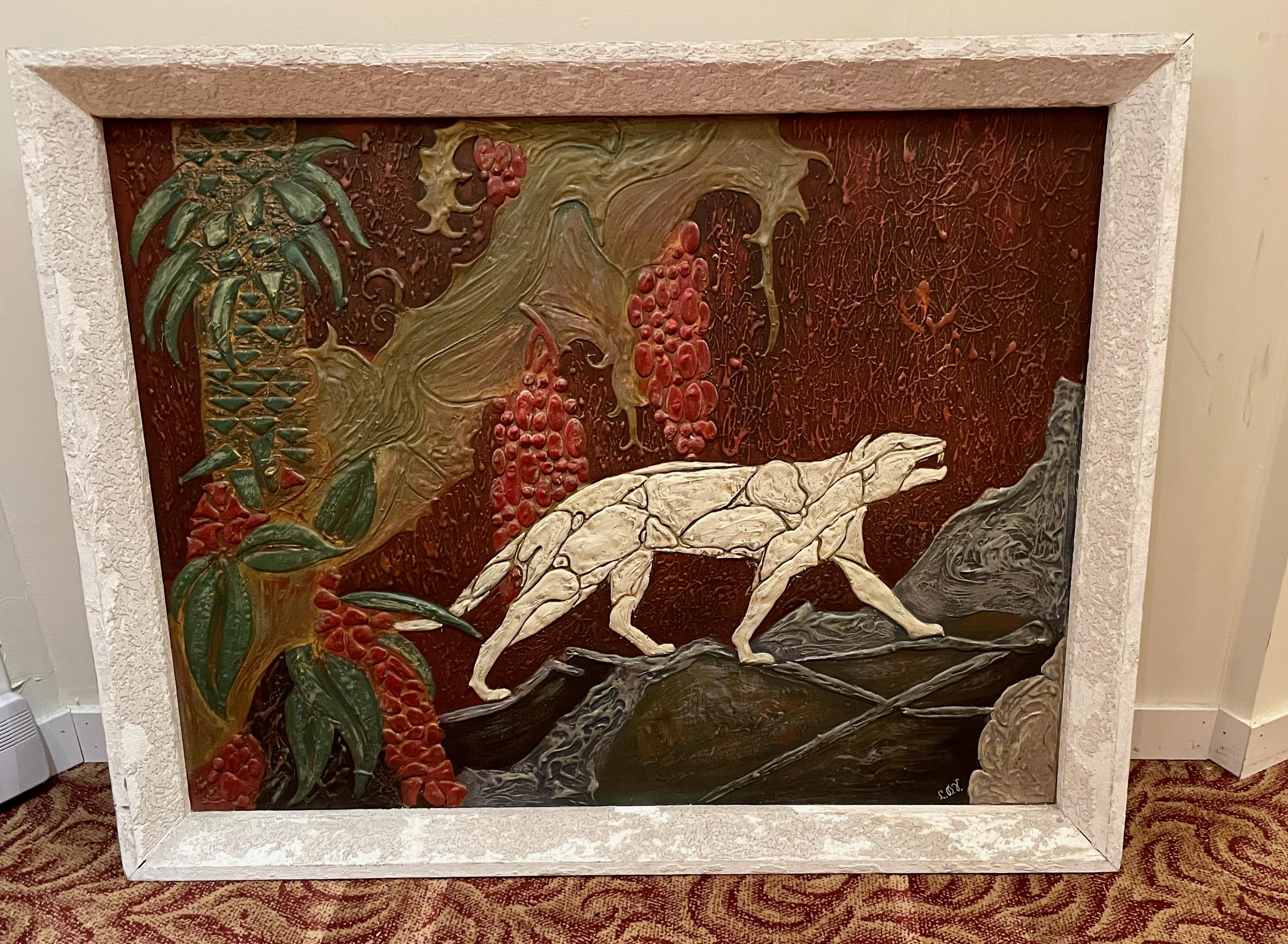 Art Deco Panther Painting, French, 1920s For Sale 3