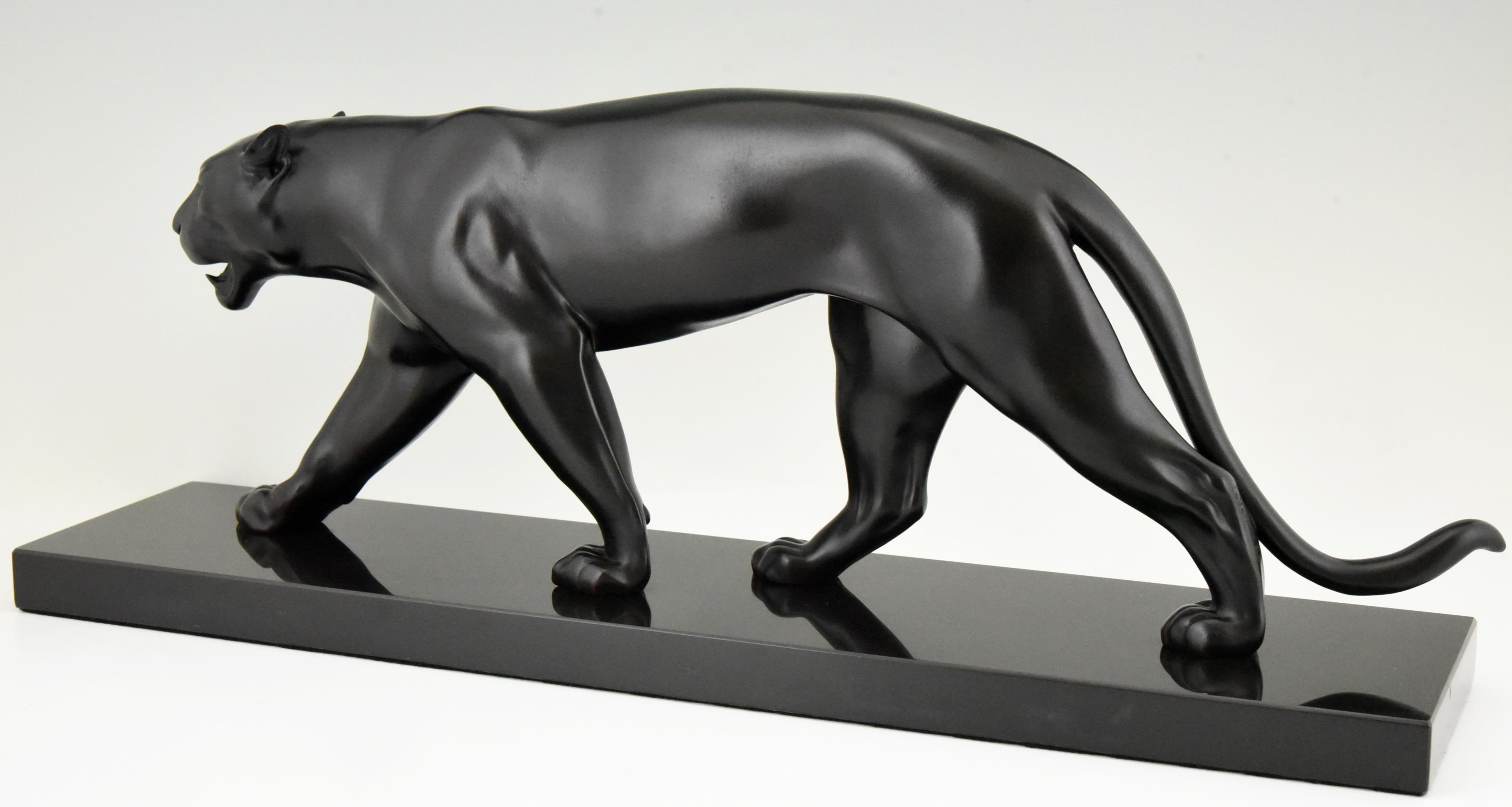 Metal Art Deco panther sculpture Baghera by Max Le Verrier, France