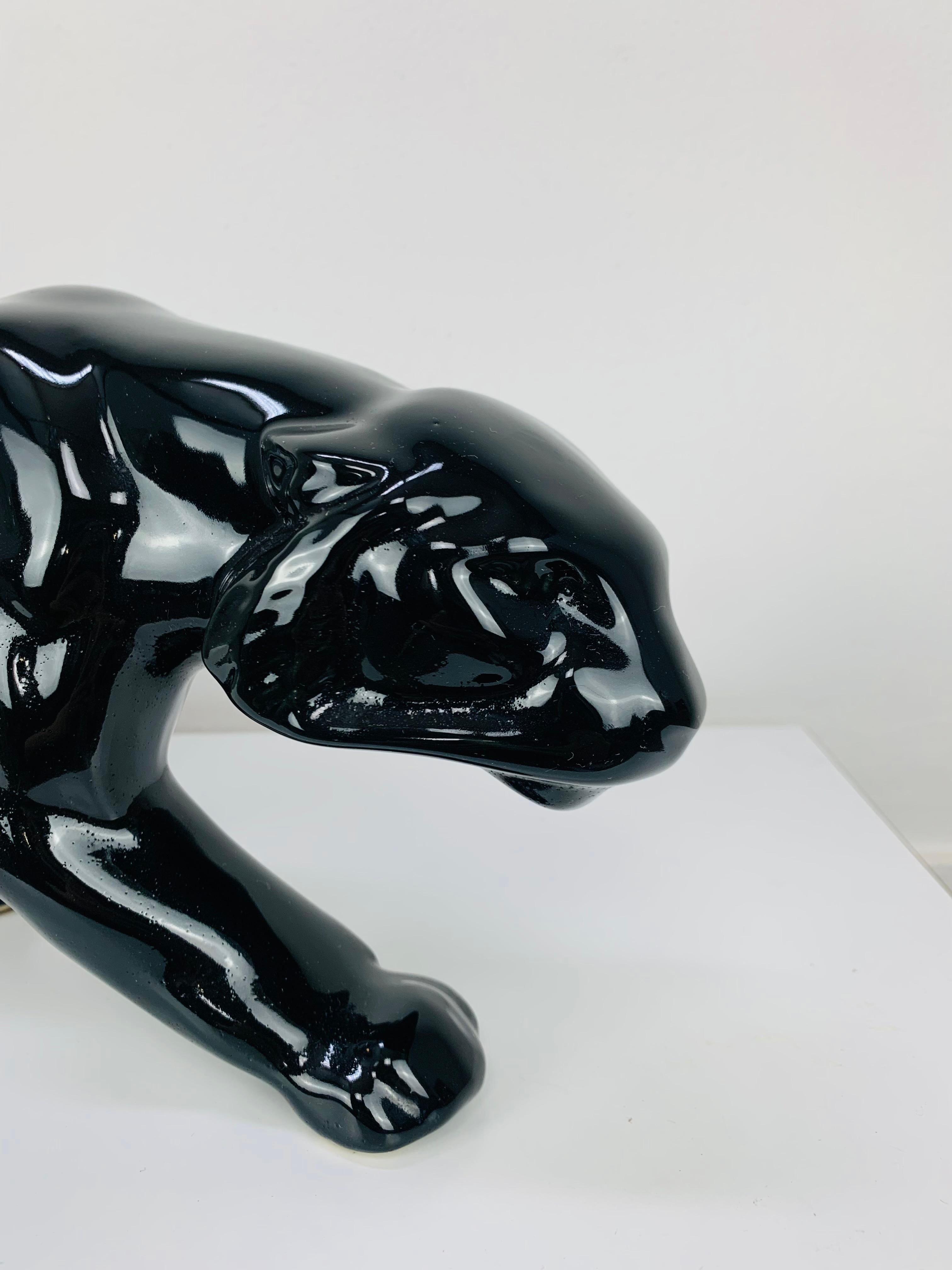 Scultura Art Deco Panther, ceramica nera, anni '30, nello stile di Saint Clément in vendita 1