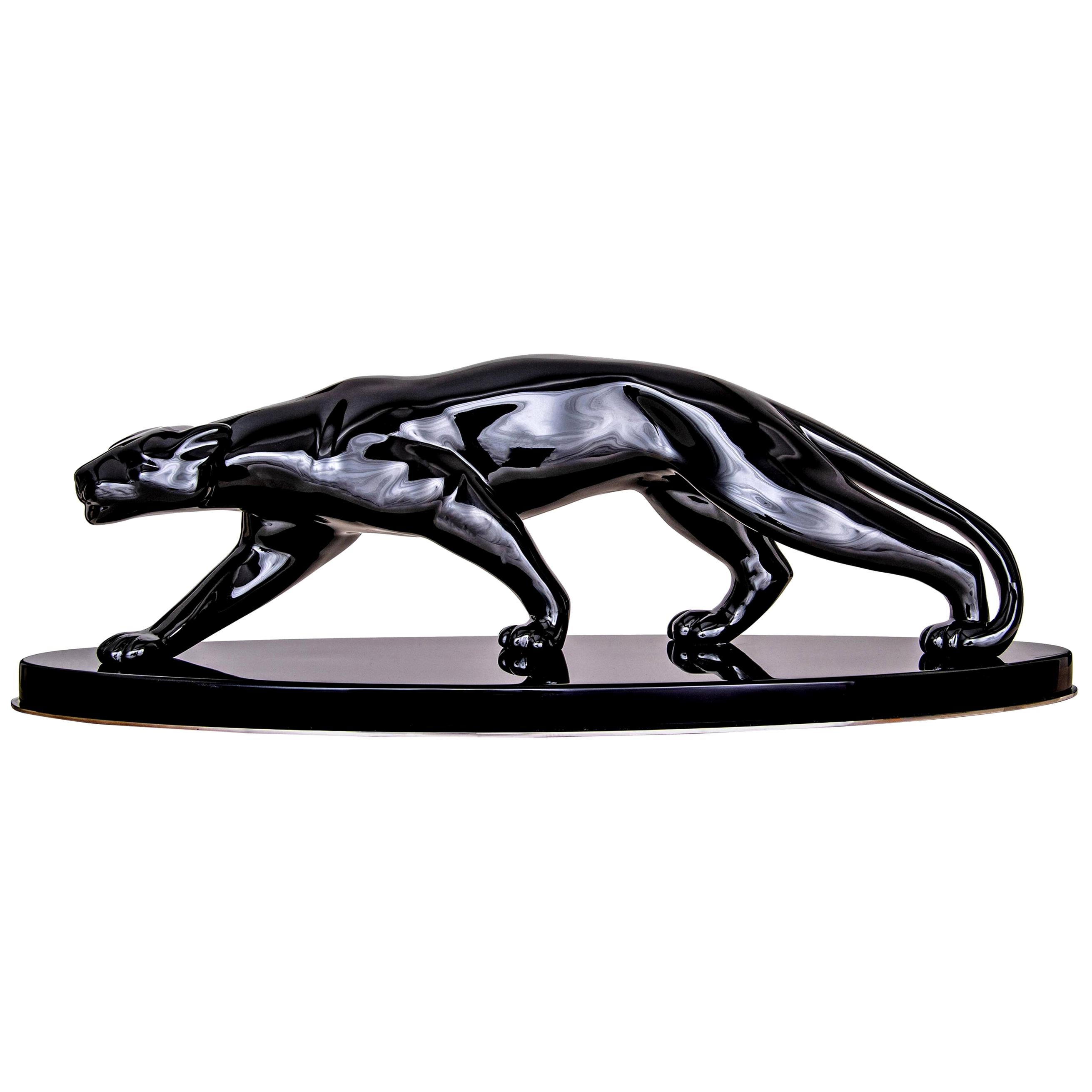 Art Deco Panther Sculpture, Black Lacquer, Ceramic, Paris/France, 1940s