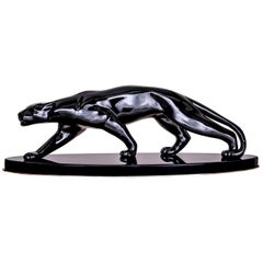 Art Deco Panther Sculpture, Black Lacquer, Ceramic, Paris/France, 1940s