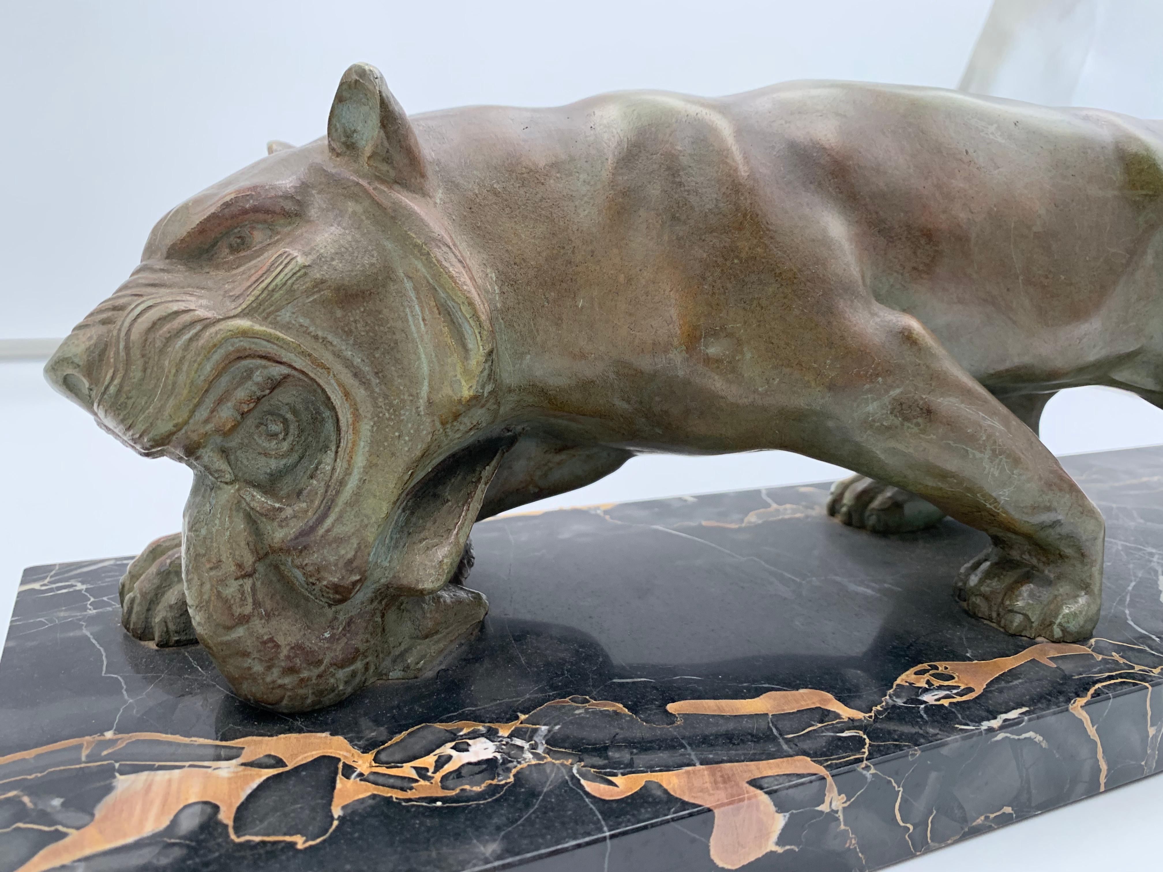 Art-Deco-Panther-Skulptur von Emile Grégoire, Bronze, Marmor, Frankreich um 1930 im Zustand „Gut“ im Angebot in Regensburg, DE