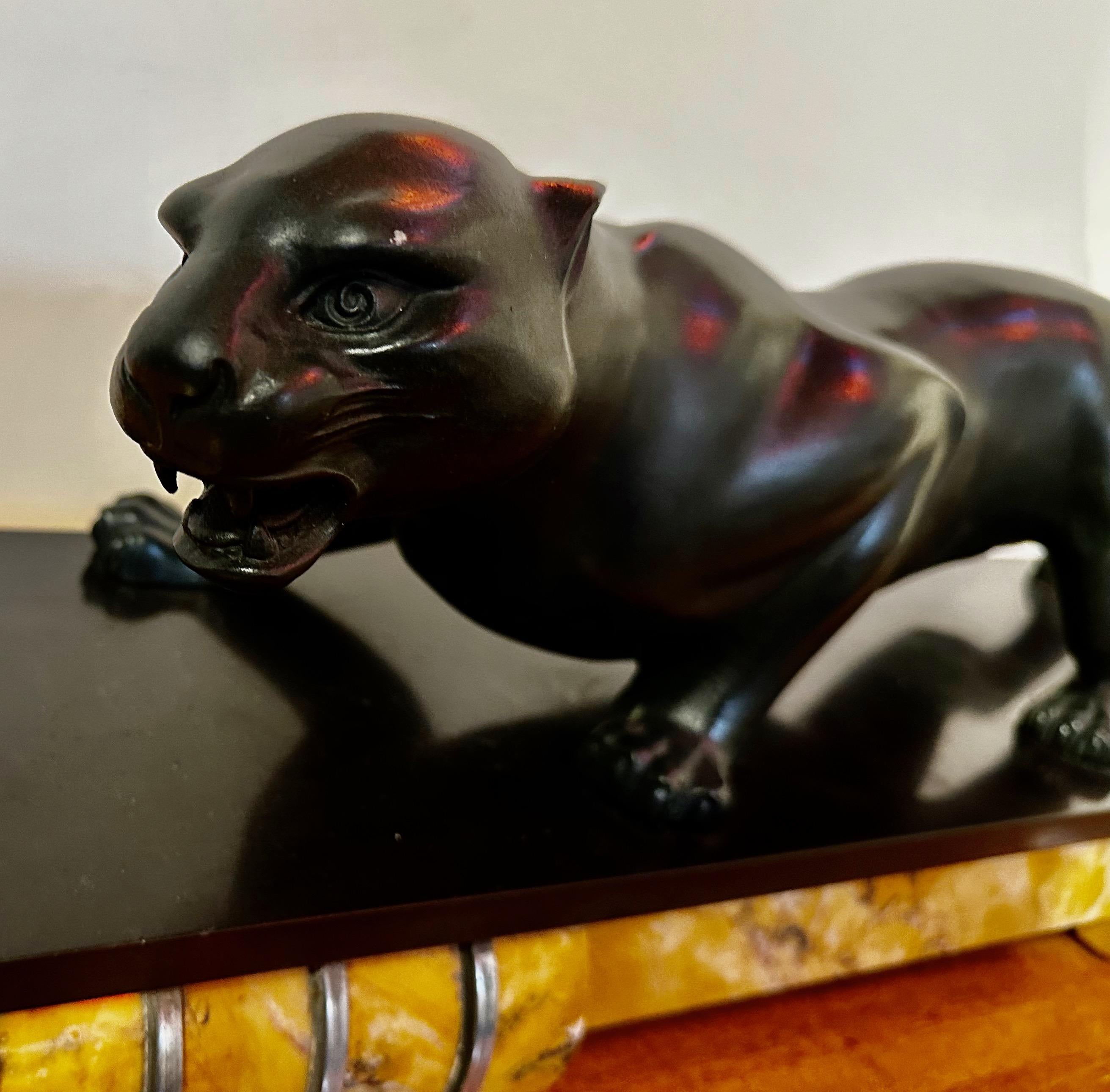 Metal Art Deco Panther Sculpture By Guy Debe French For Sale