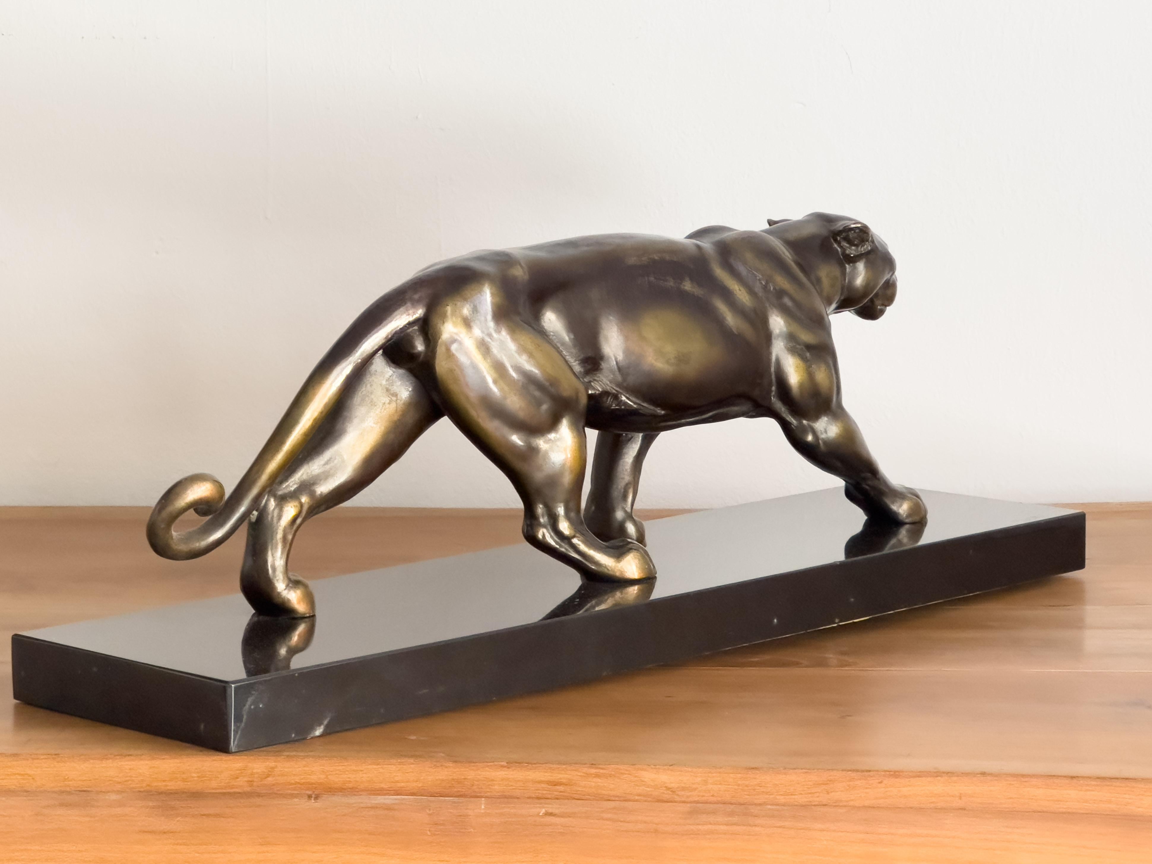 Patinated Art Deco panther Sculpture by Ouline