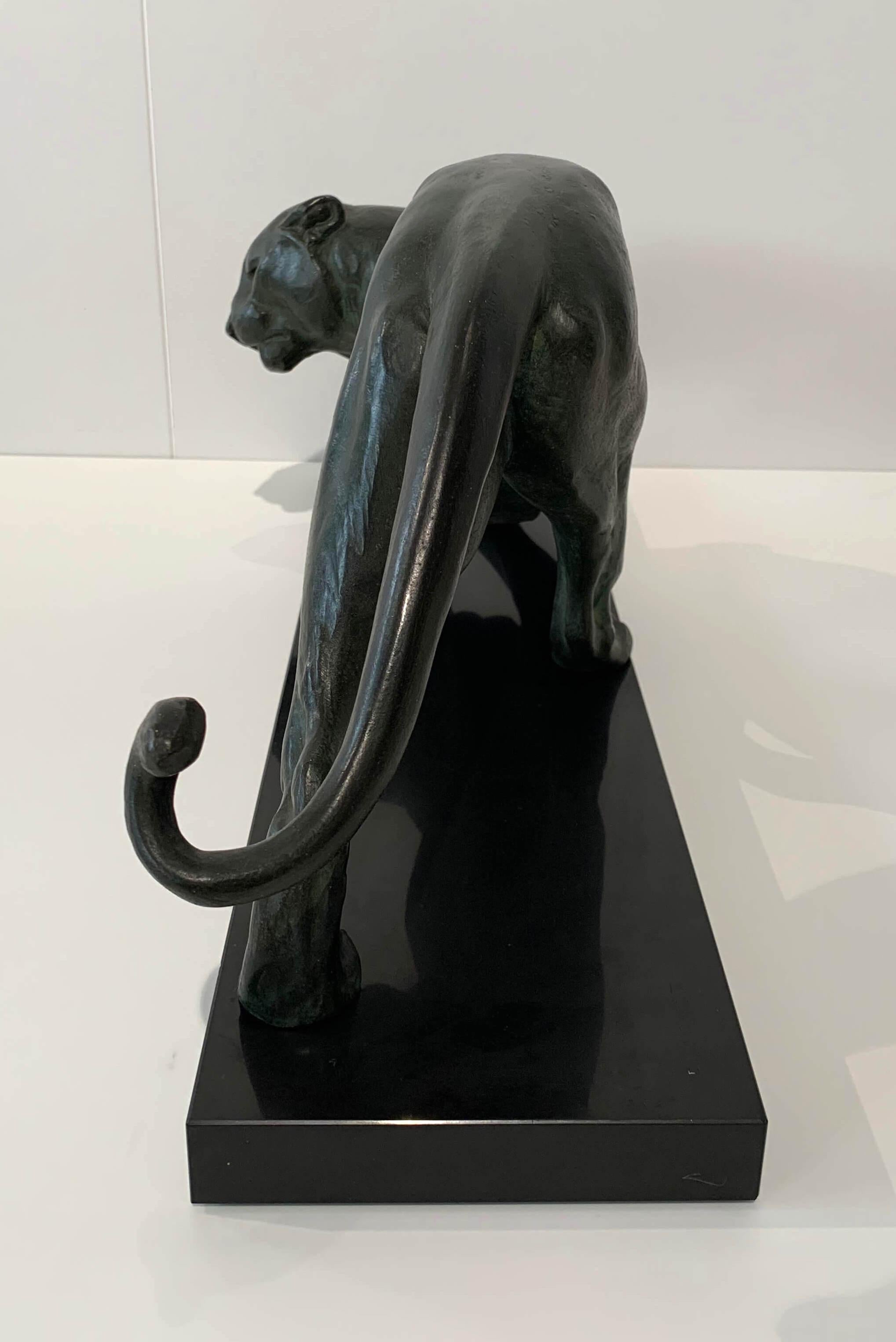 Art Deco Panther Sculpture by Plagnet, White Bronze, Marble, France circa 1925 1