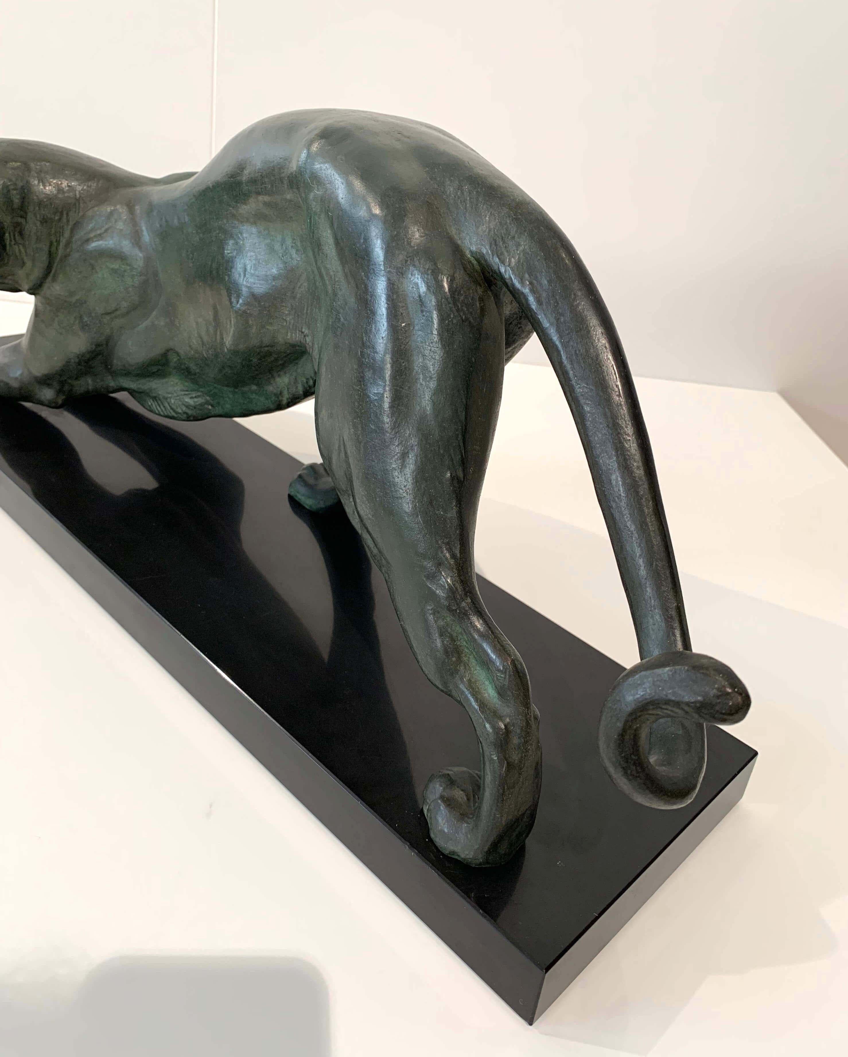 Art Deco Panther Sculpture by Plagnet, White Bronze, Marble, France circa 1925 2