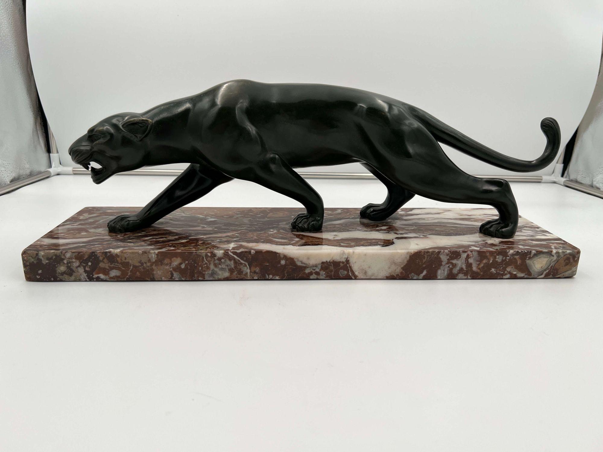 Art Deco Panther Sculpture by S. Melani, Bronze, Marble, France circa 1930 6