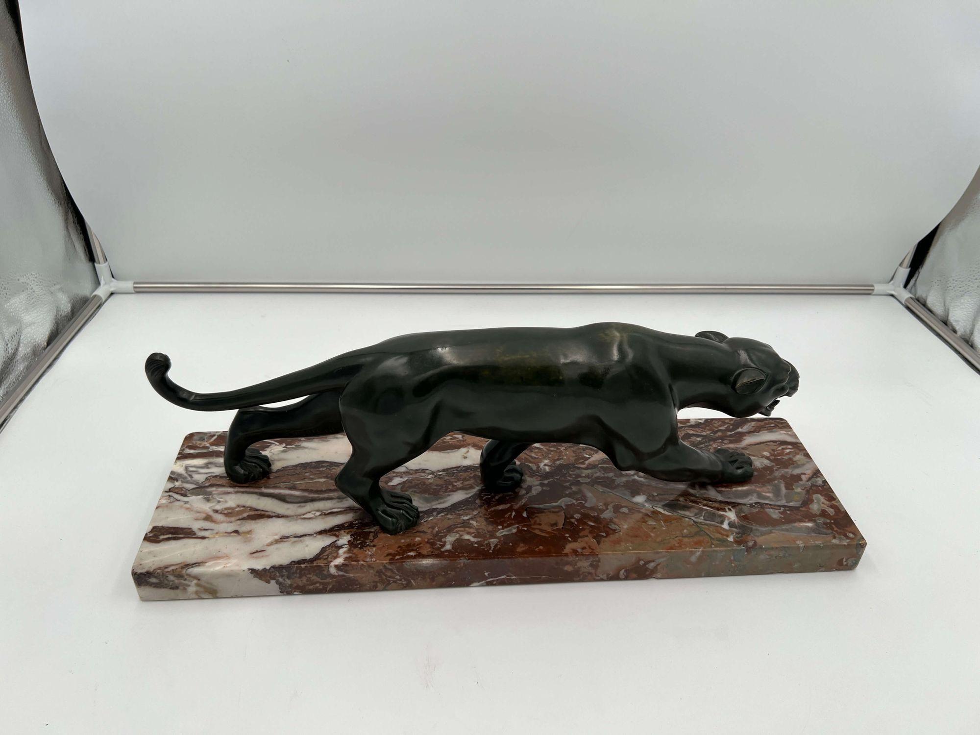 Art Deco Panther Sculpture by S. Melani, Bronze, Marble, France circa 1930 8