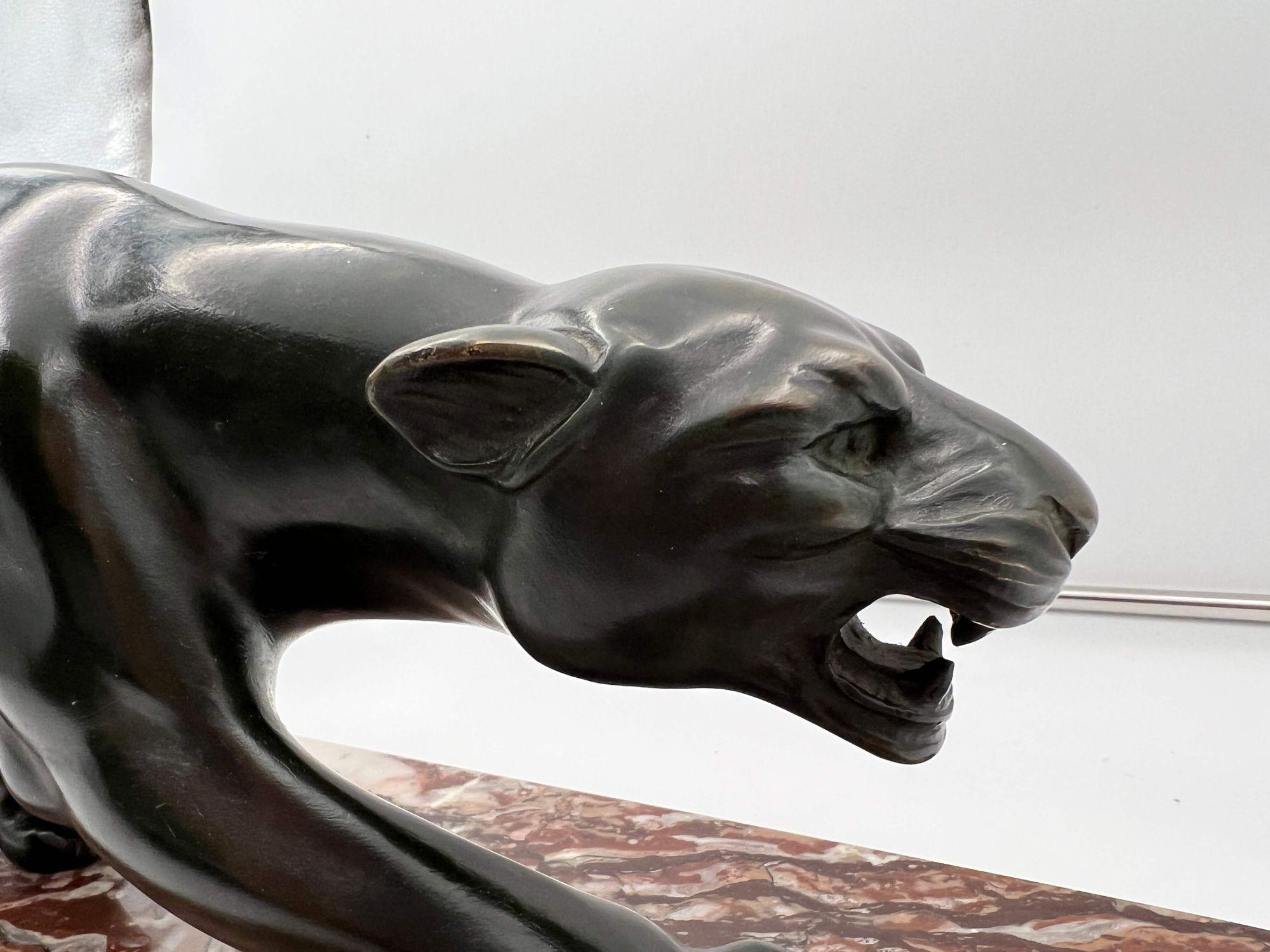 Art Deco Panther Sculpture by S. Melani, Bronze, Marble, France circa 1930 11