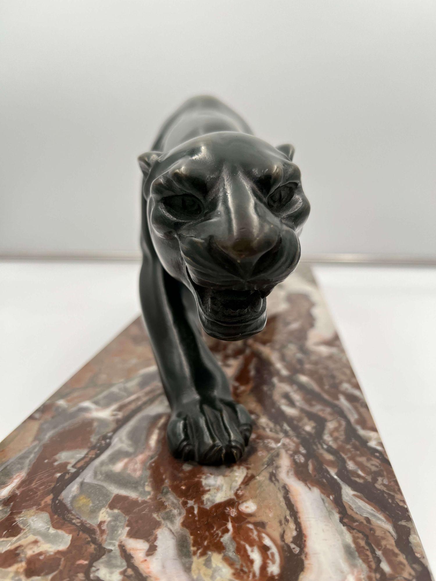 Art Deco Panther Sculpture by S. Melani, Bronze, Marble, France circa 1930 2