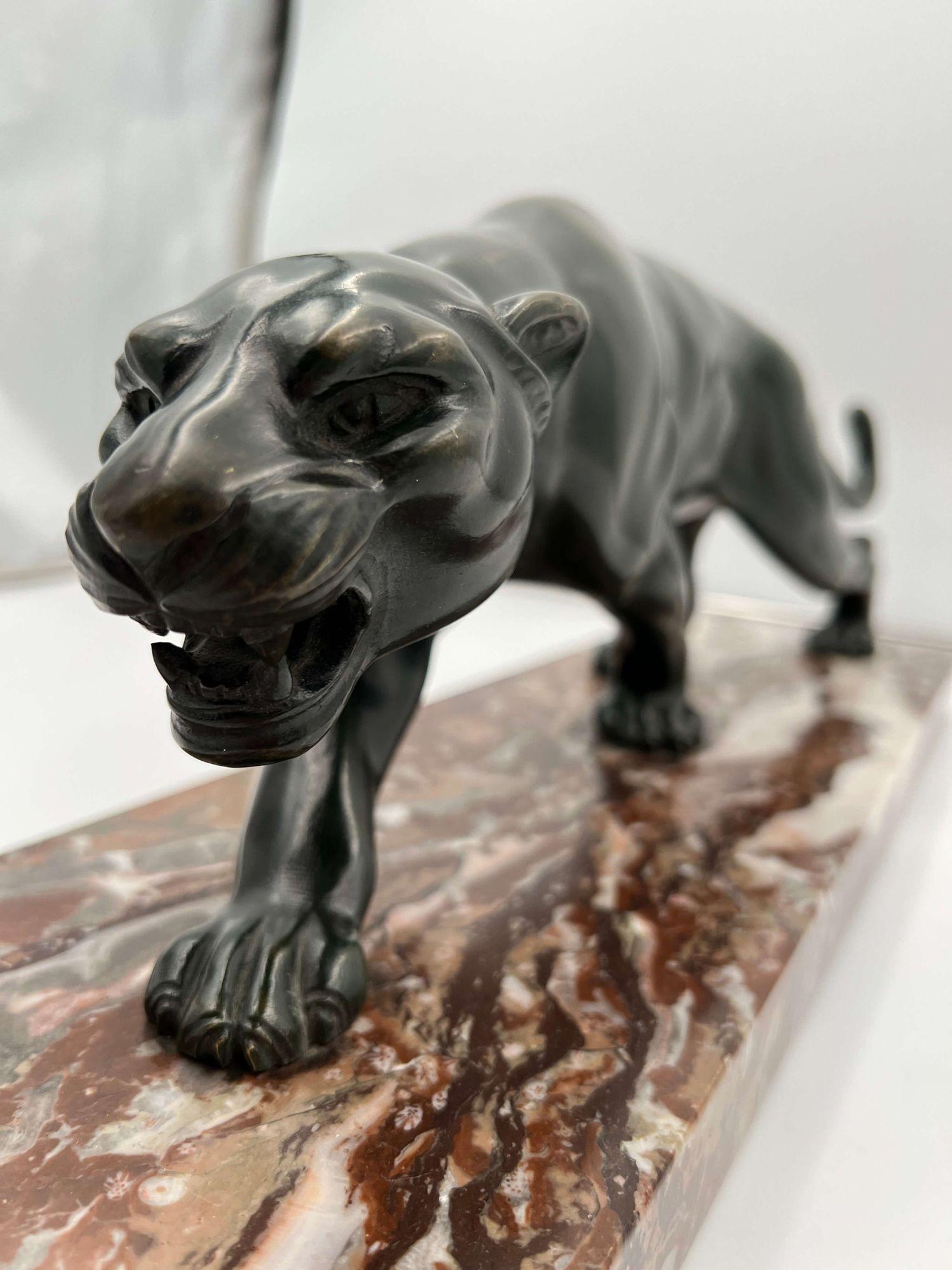 Art Deco Panther Sculpture by S. Melani, Bronze, Marble, France circa 1930 3