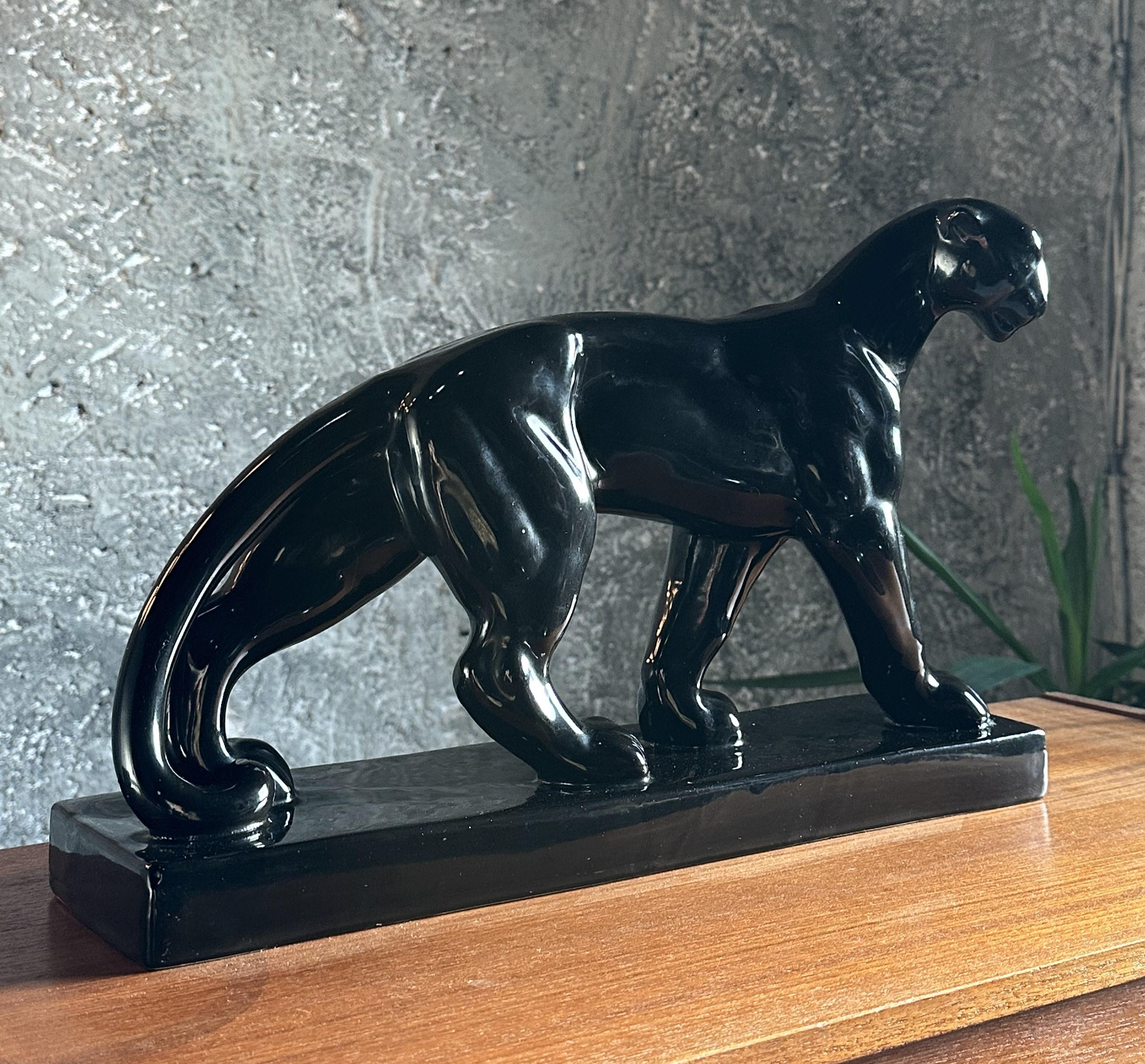 Ceramic Art Deco Panther Sculpture, France, 1938 For Sale