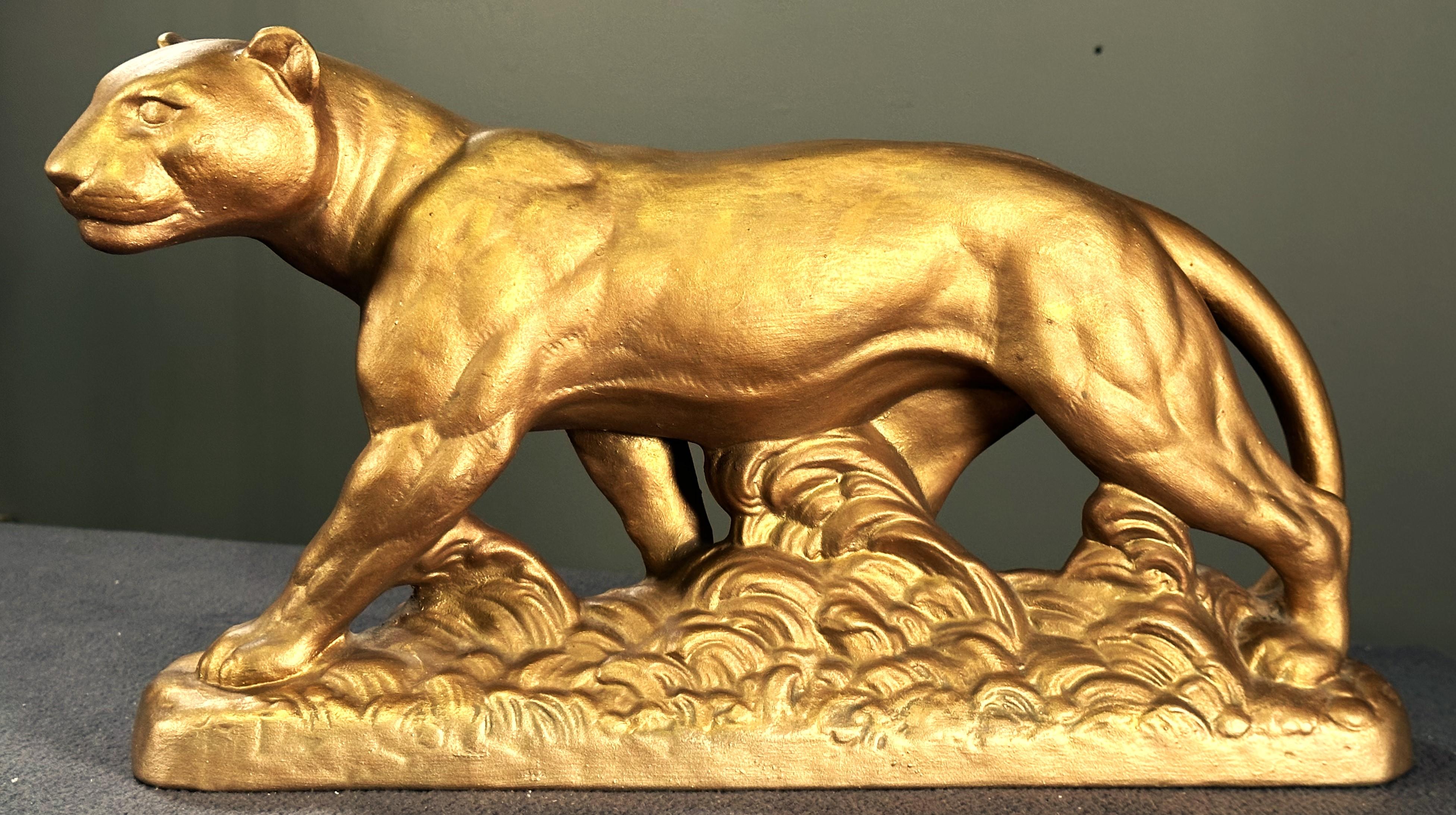 Art Deco panther Sculpture, gold, France 1935 For Sale 7