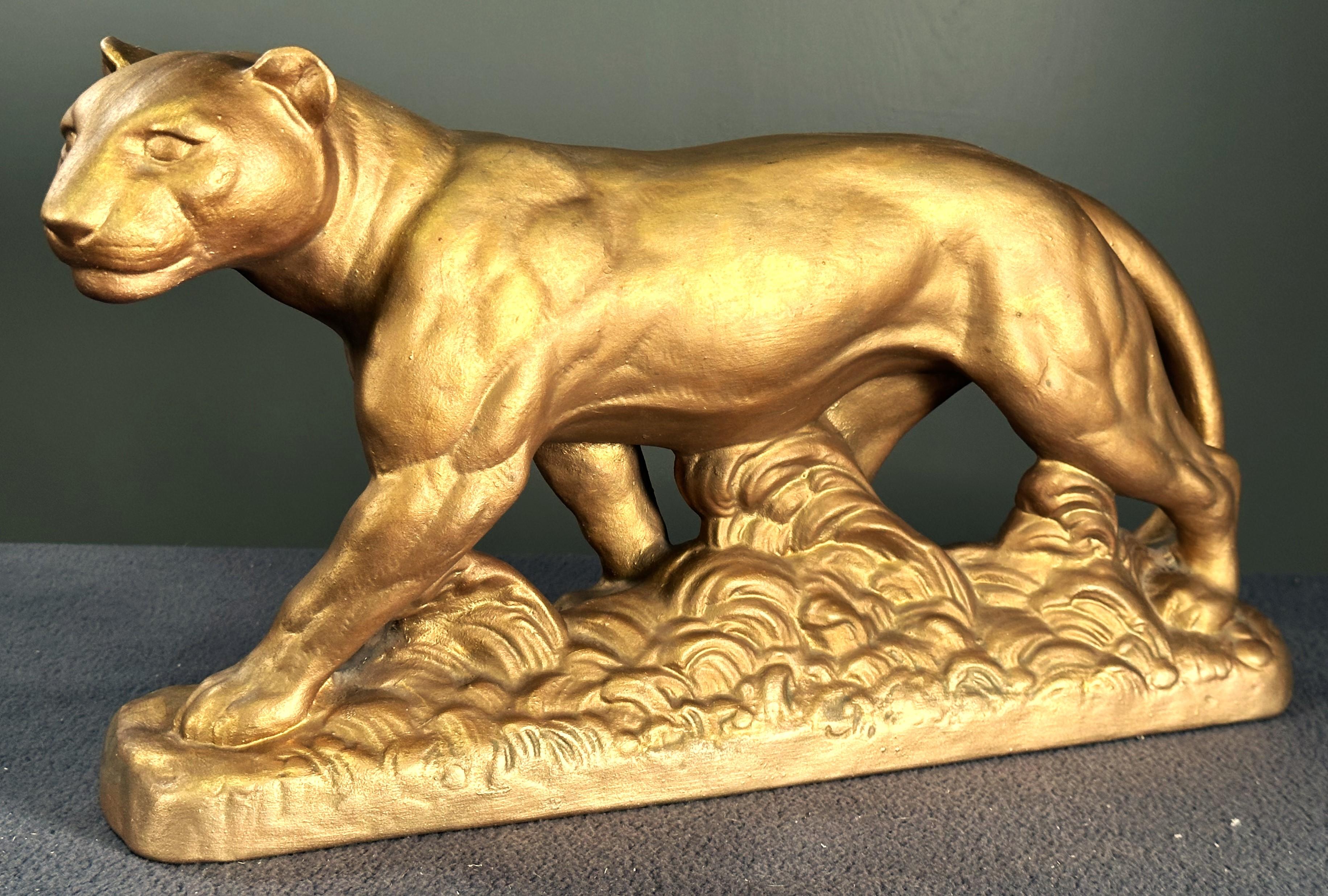 Art Deco panther Sculpture, gold, France 1935 For Sale 9