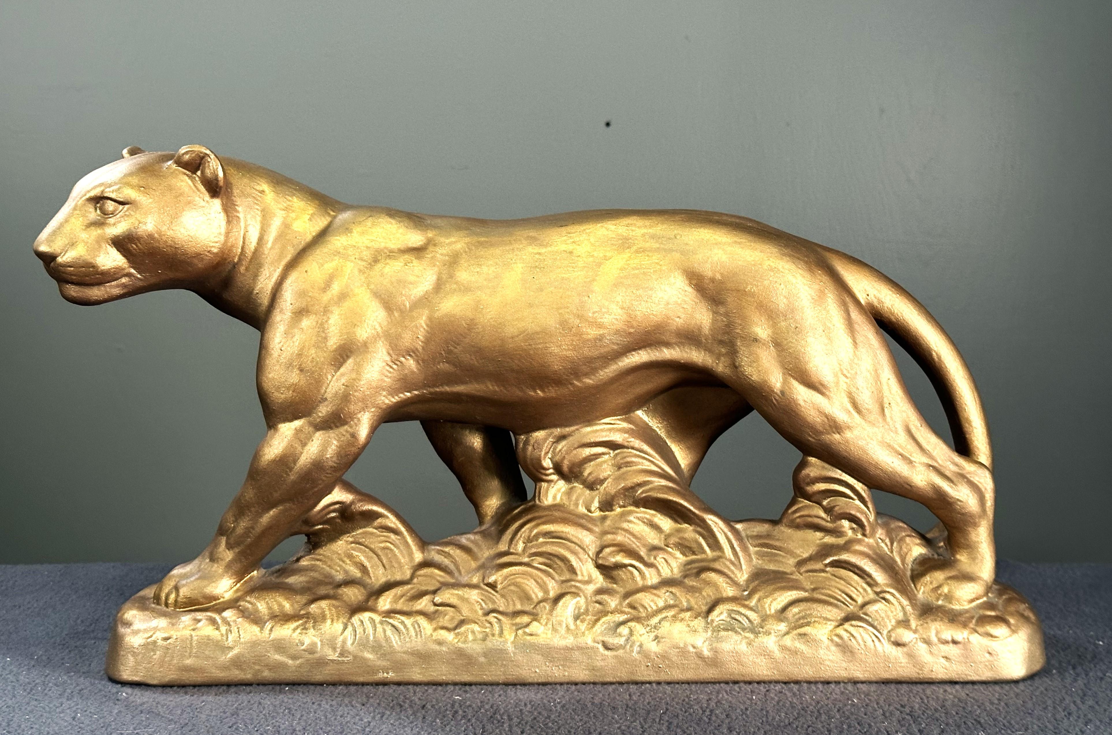 Art Deco panther Sculpture, gold, France 1935 For Sale 12