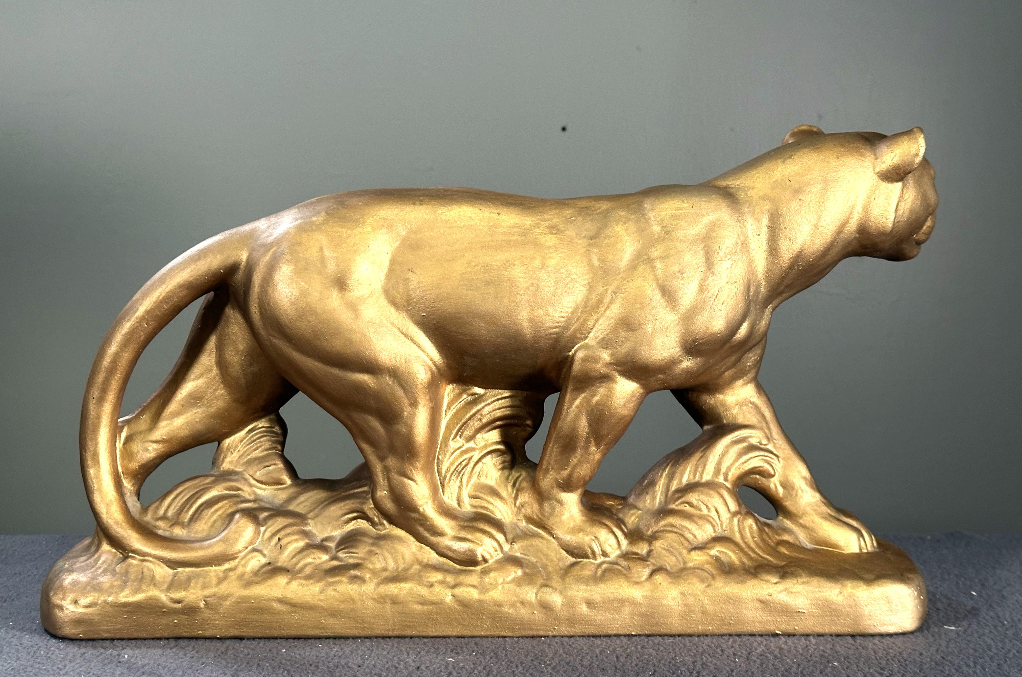 Art Deco panther Sculpture, gold, France 1935 For Sale 13