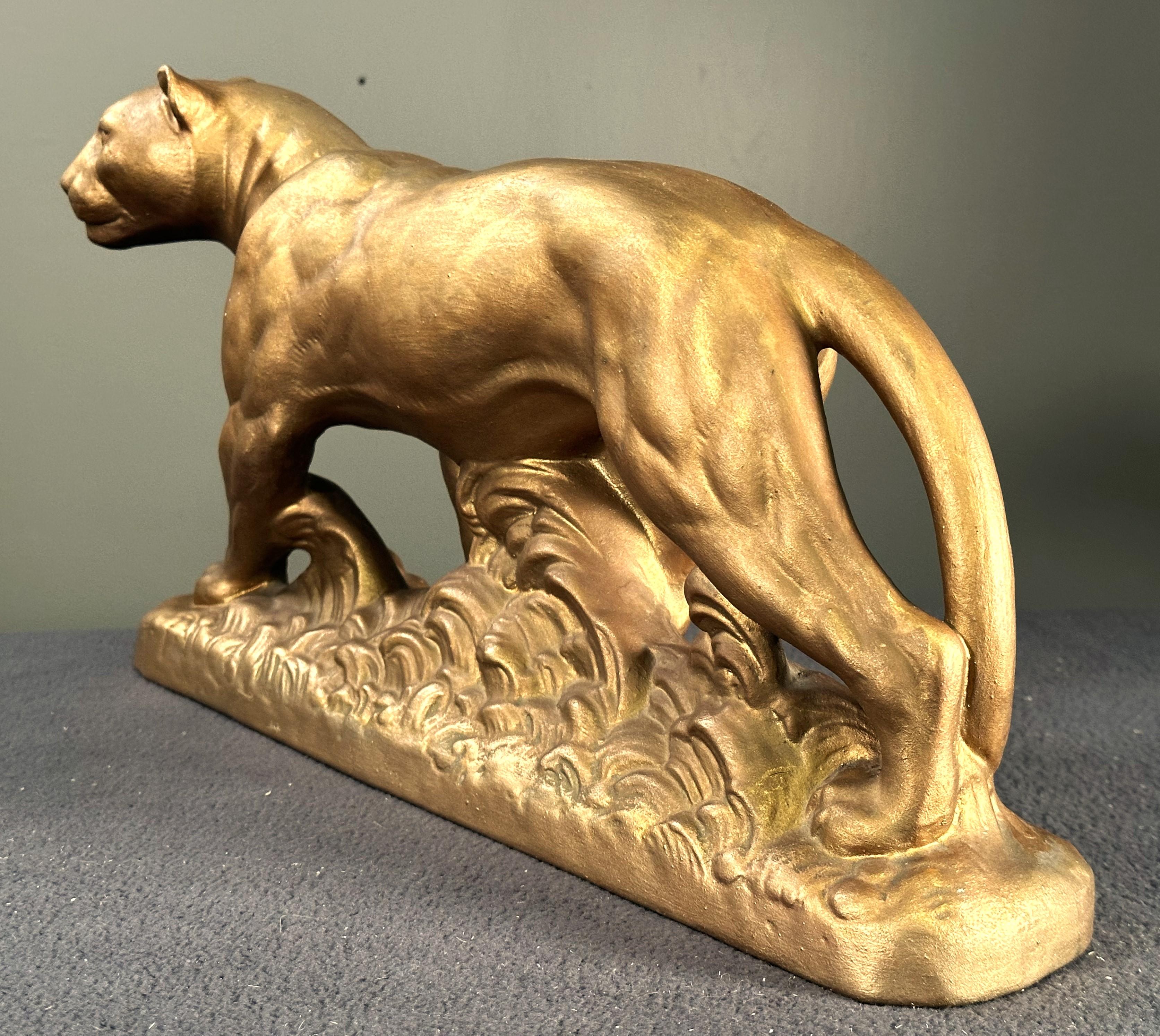 French Art Deco panther Sculpture, gold, France 1935 For Sale
