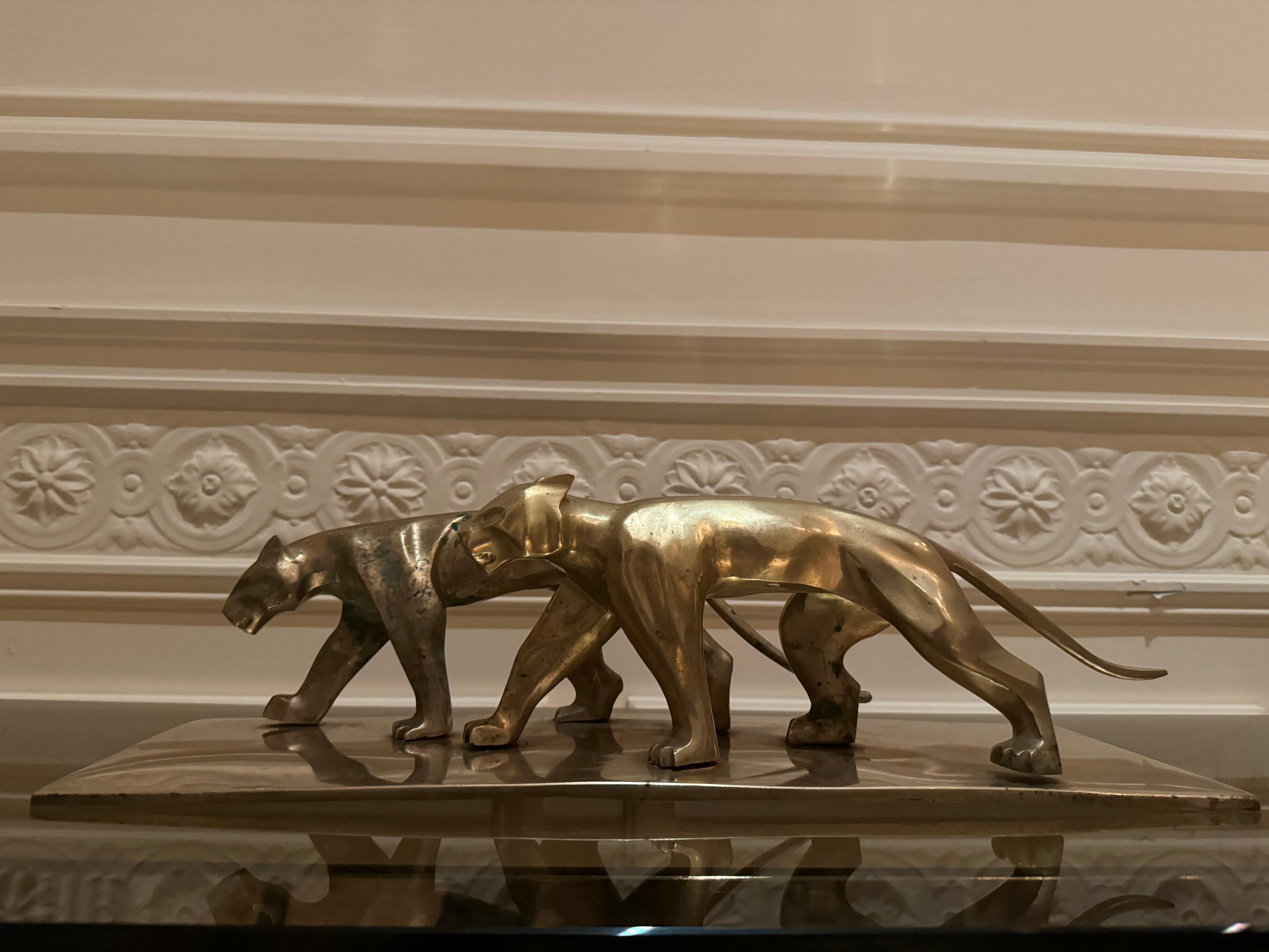 Art Deco Panther Sculpture in Brass For Sale 6