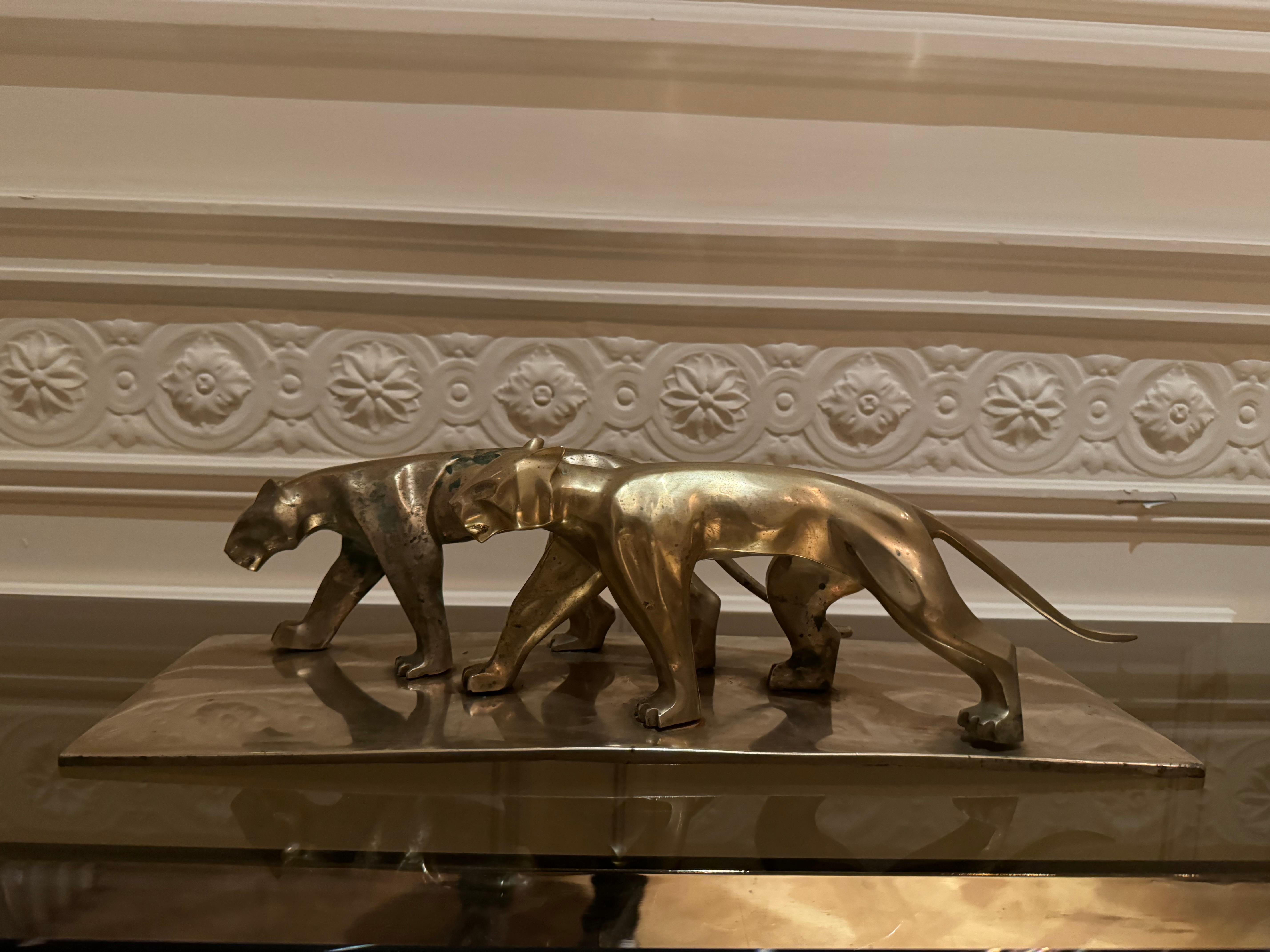 Art Deco Panther Sculpture in Brass For Sale 5