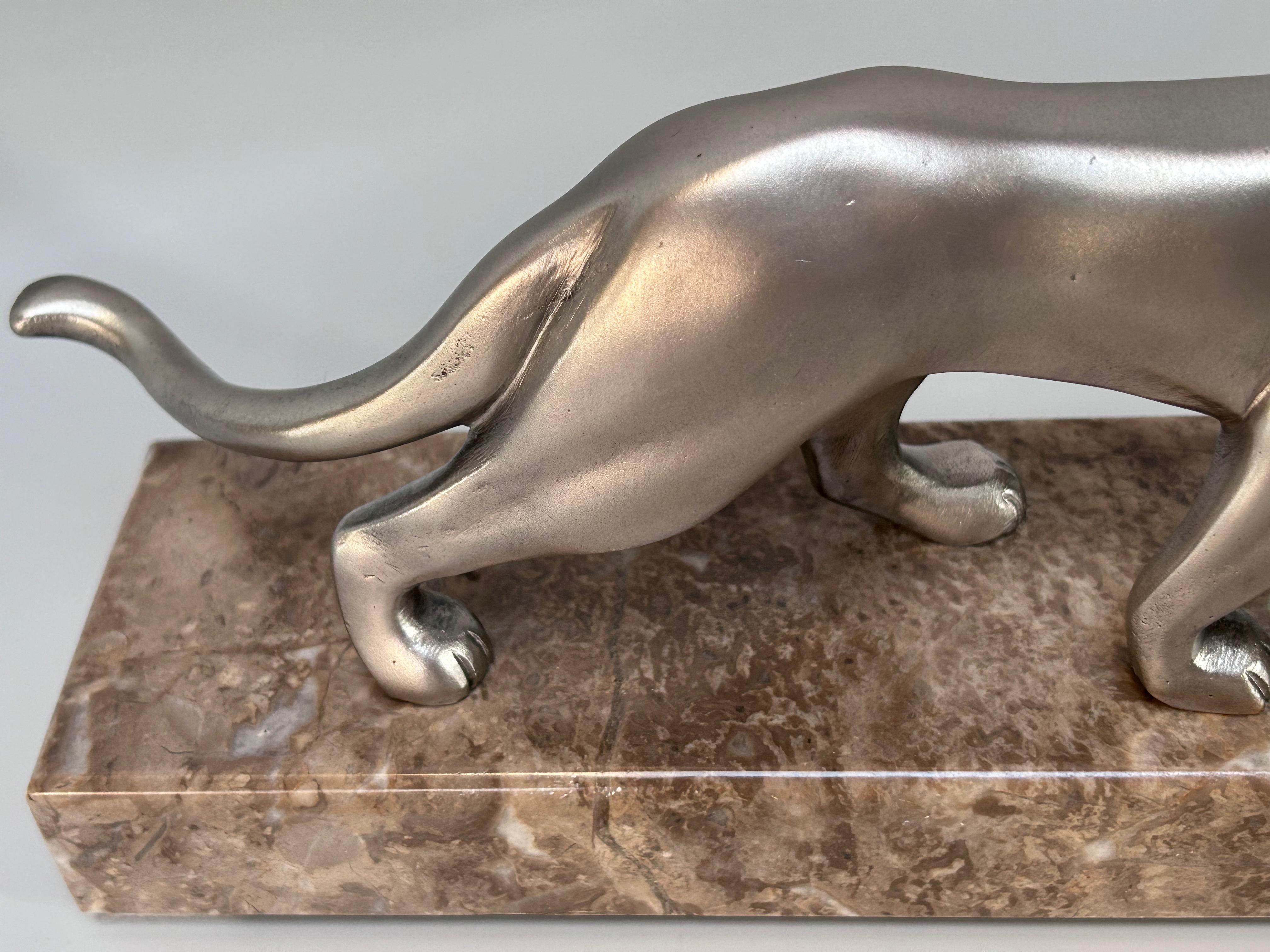 Sculpture de panthère Art déco en bronze argenté de Michel Decoux 5