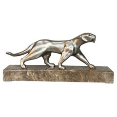 Art Deco Panther Sculpture In Silver Bronze By Michel Decoux