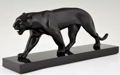 Sculpture de panthère Art déco Max Le Verrier, base en marbre, 1930
