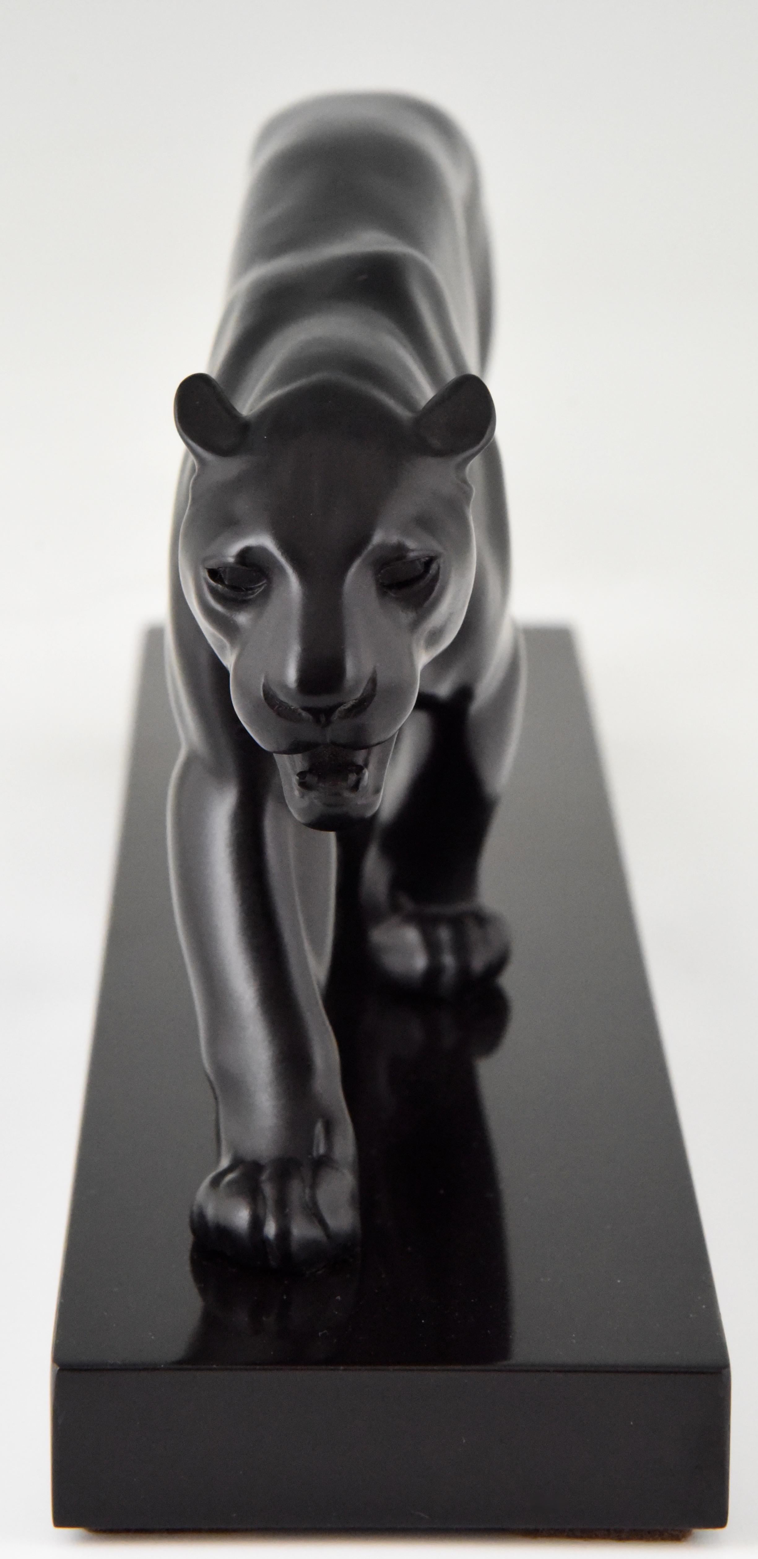 French Art Deco Panther Sculpture Max Le Verrier Marble Base, 1930