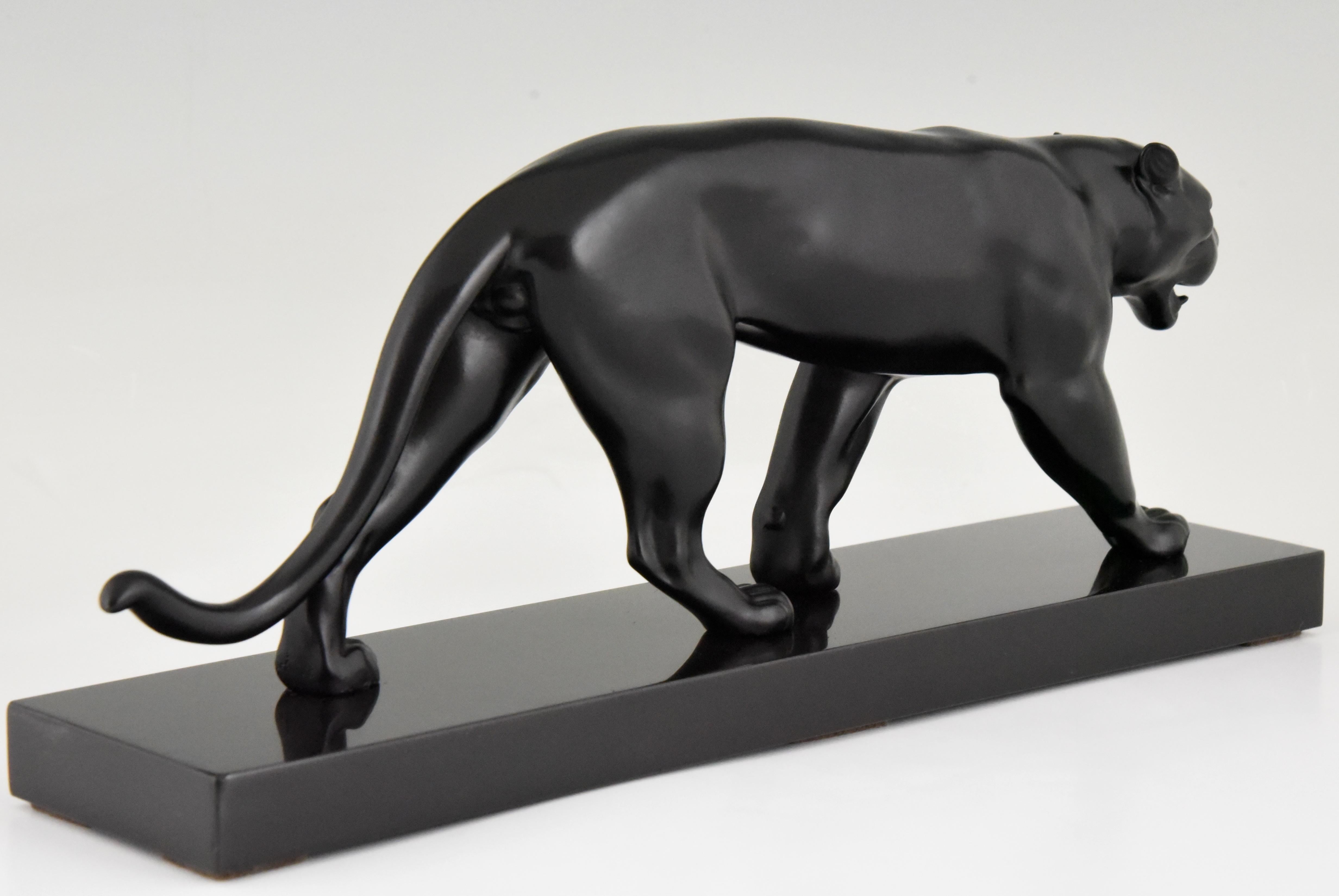 Mid-20th Century Art Deco Panther Sculpture Max Le Verrier Marble Base, 1930