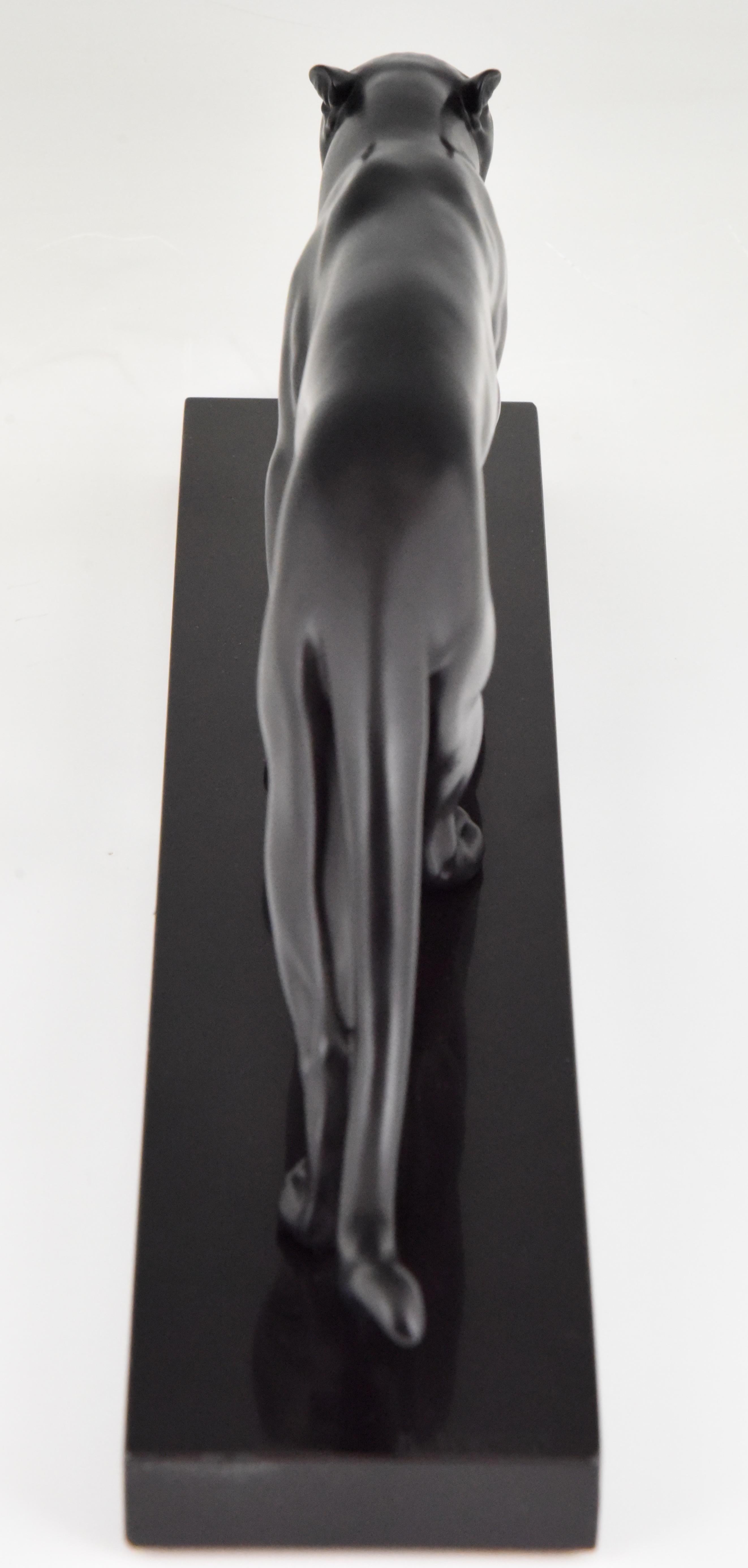 Metal Art Deco Panther Sculpture Max Le Verrier Marble Base, 1930