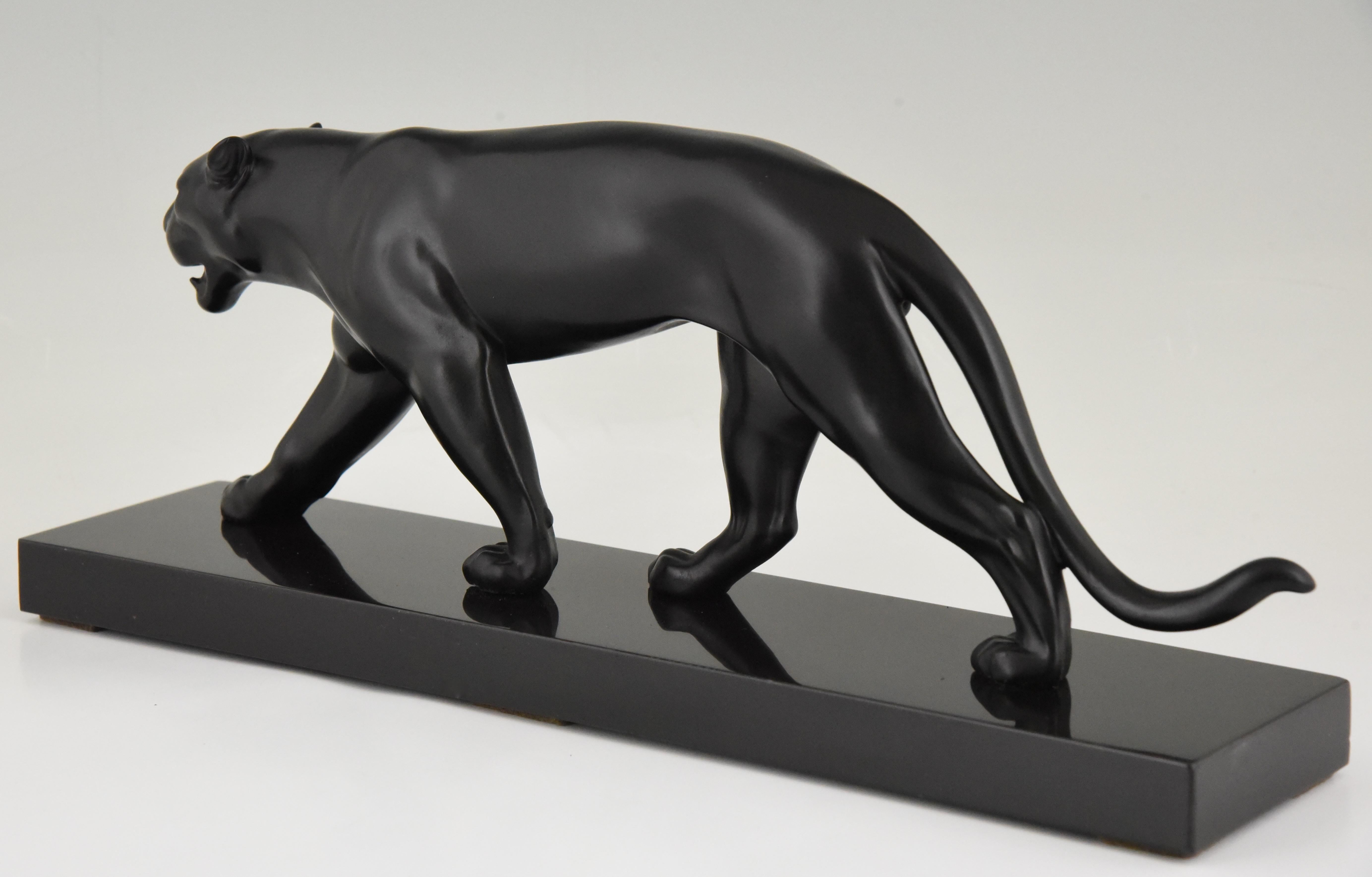Art Deco Panther Sculpture Max Le Verrier Marble Base, 1930 1