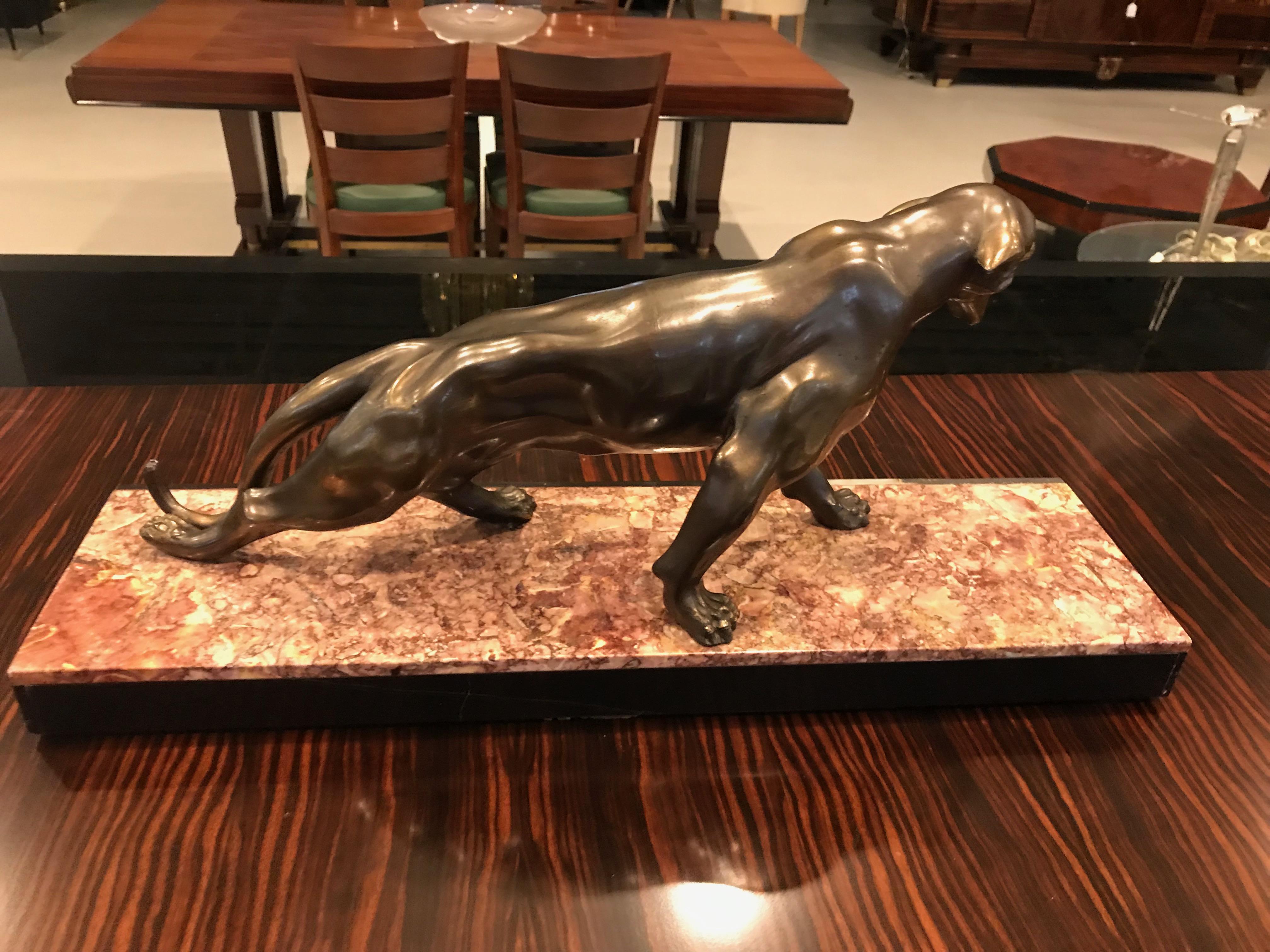 Art Deco Panther Sculpture on Marble Base For Sale 6