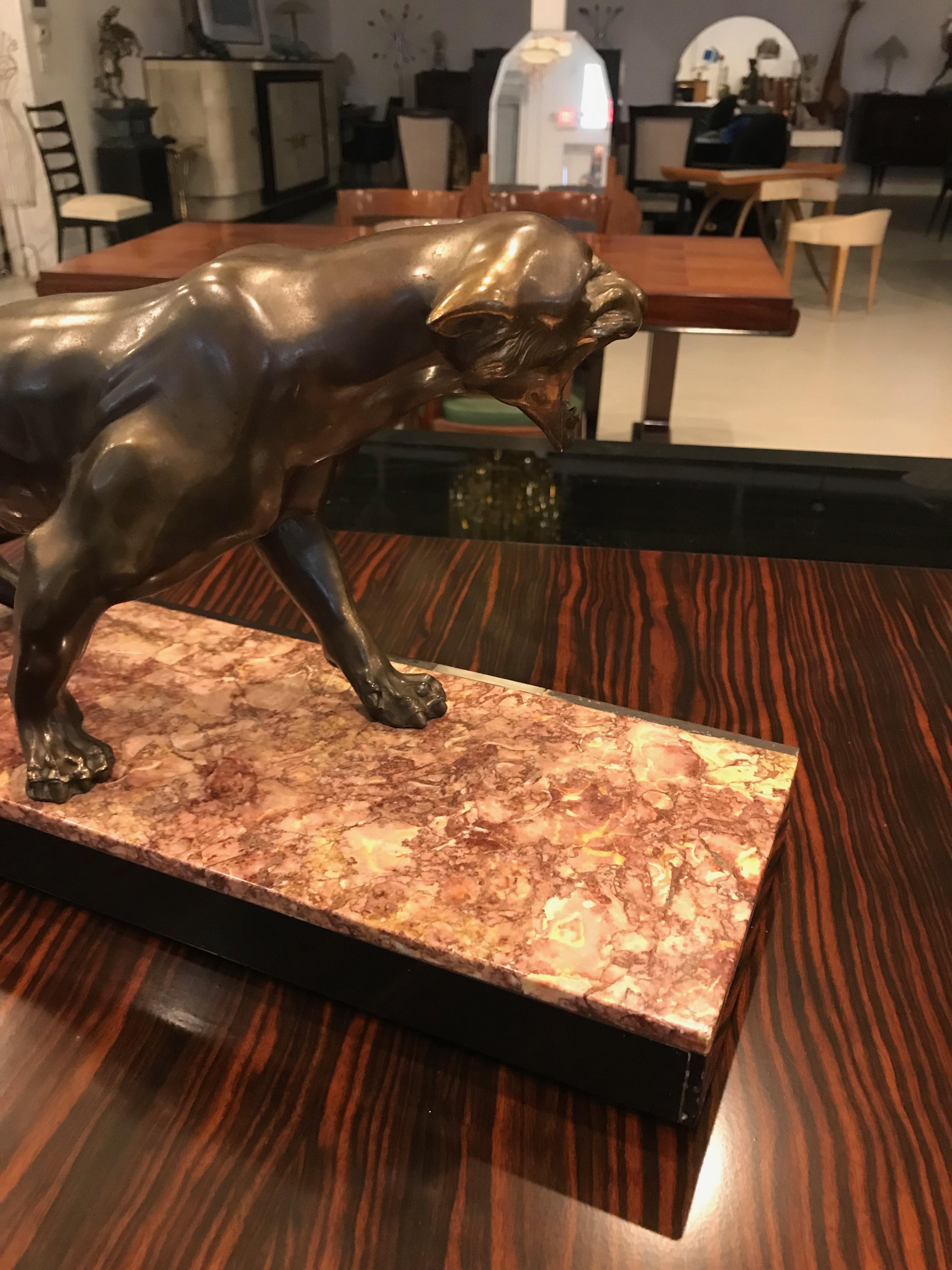 Art Deco Panther Sculpture on Marble Base For Sale 7