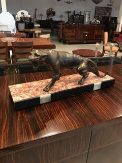 Art Deco Panther Sculpture on Marble Base