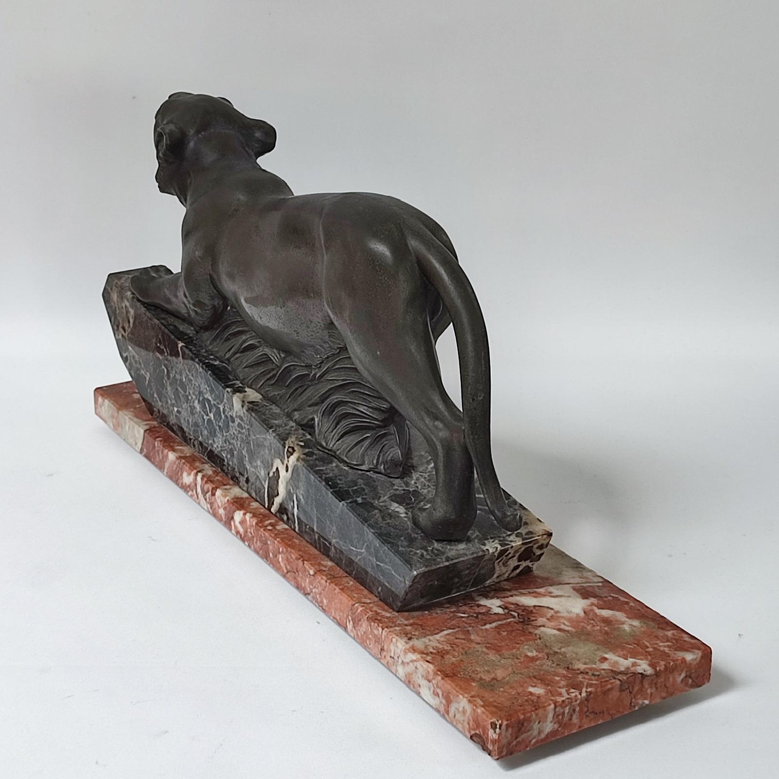 Art Deco Panther Sculpture on Marble Base, France 1930s For Sale 2