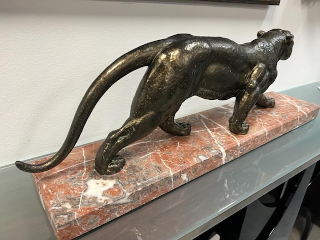 Spelter Art Deco Panther Sculpture on Marble, D.H. Chiparus