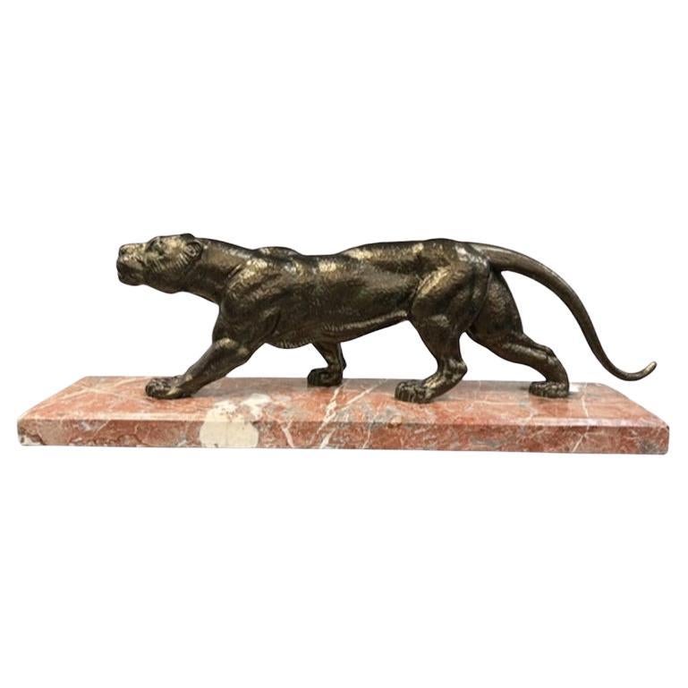Art Deco Panther Sculpture on Marble, D.H. Chiparus For Sale