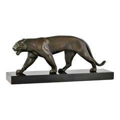 Sculpture de panthère Art Déco OUGANDA de Max Le Verrier, France 1930 original.