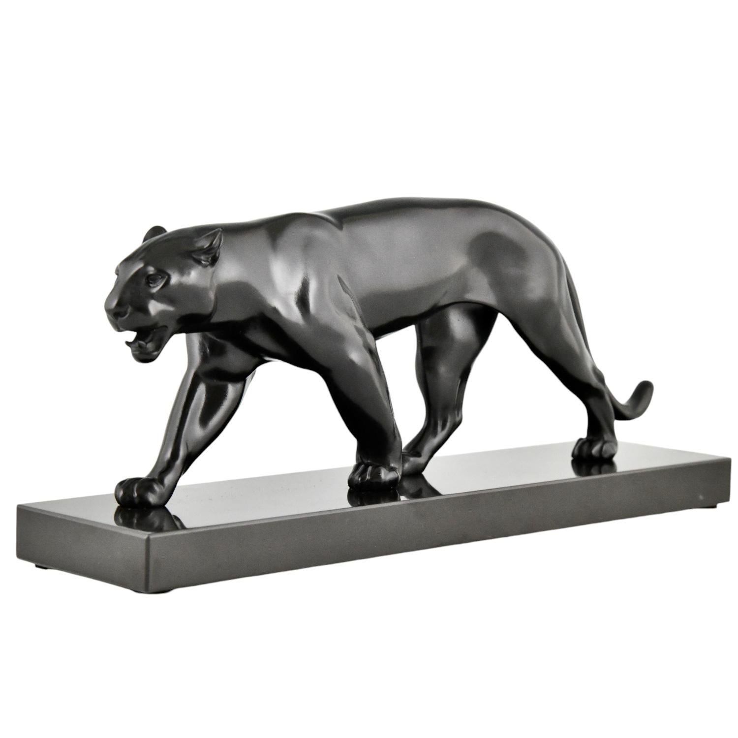 French Art Deco Panther Sculpture OUGANDA by Max Le Verrier, France 1930 original.