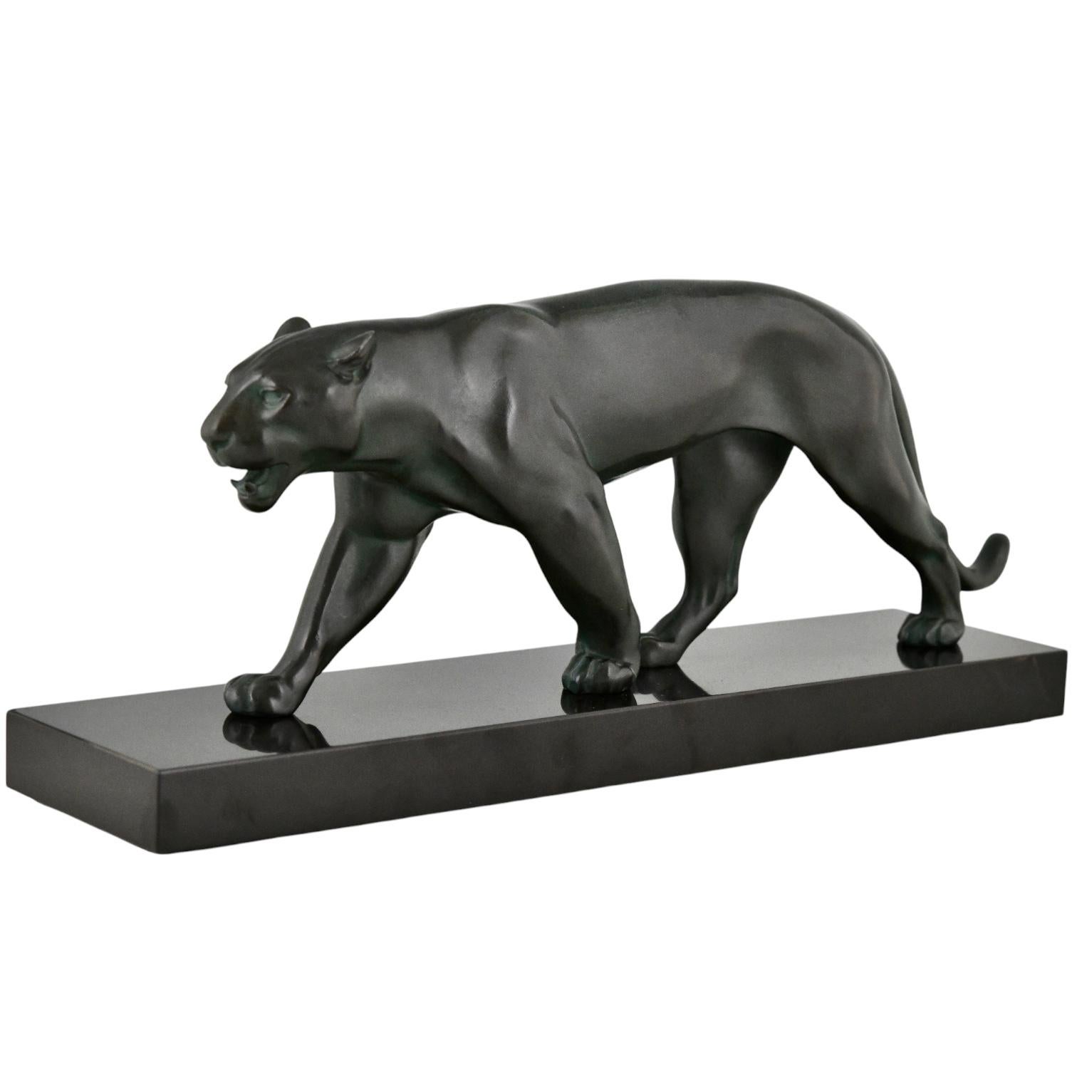 Art Déco Art Deco Panther Sculpture OUGANDA by Max Le Verrier, France 1930 original. in vendita