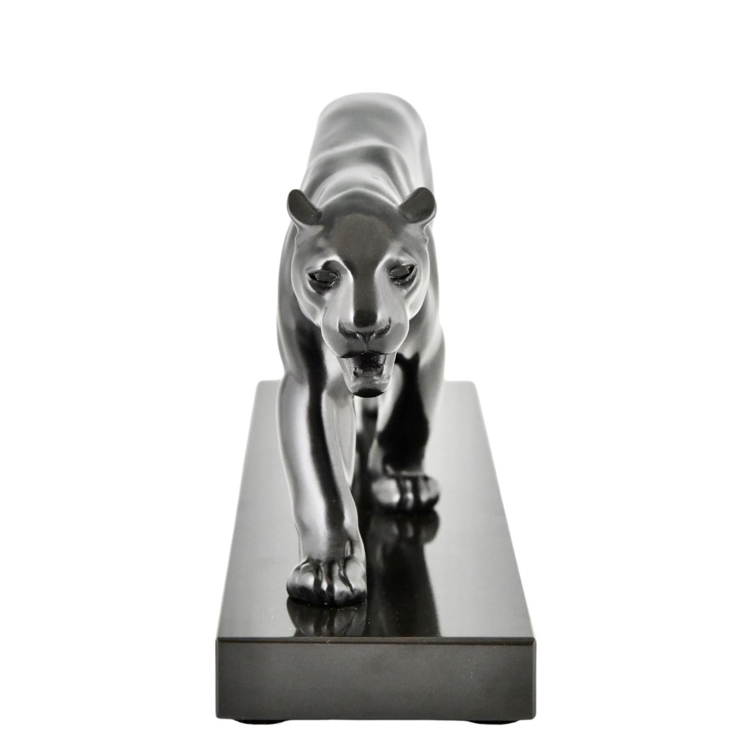 Hand-Crafted Art Deco Panther Sculpture OUGANDA by Max Le Verrier, France 1930 original.