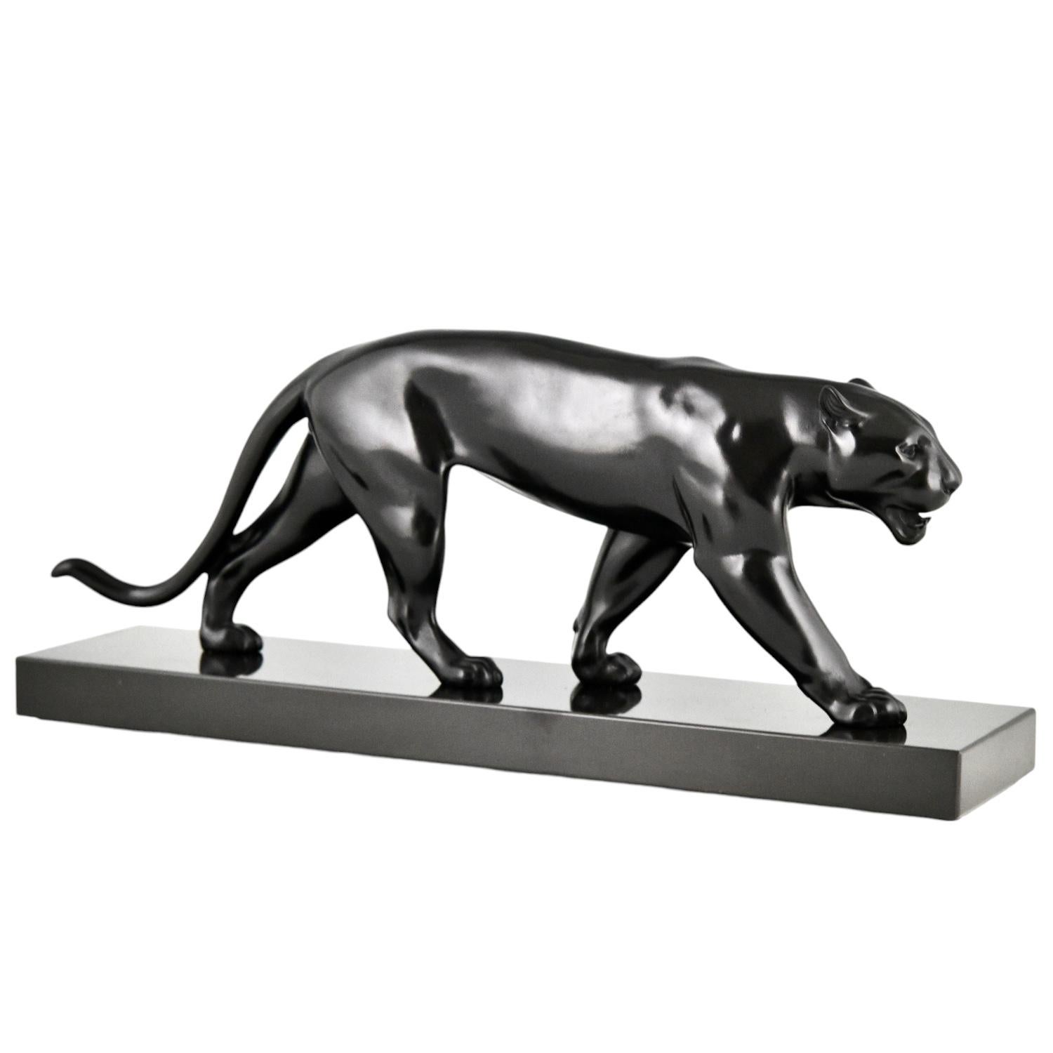 Art Deco Panther Sculpture OUGANDA by Max Le Verrier, France 1930 original. In Good Condition In Antwerp, BE